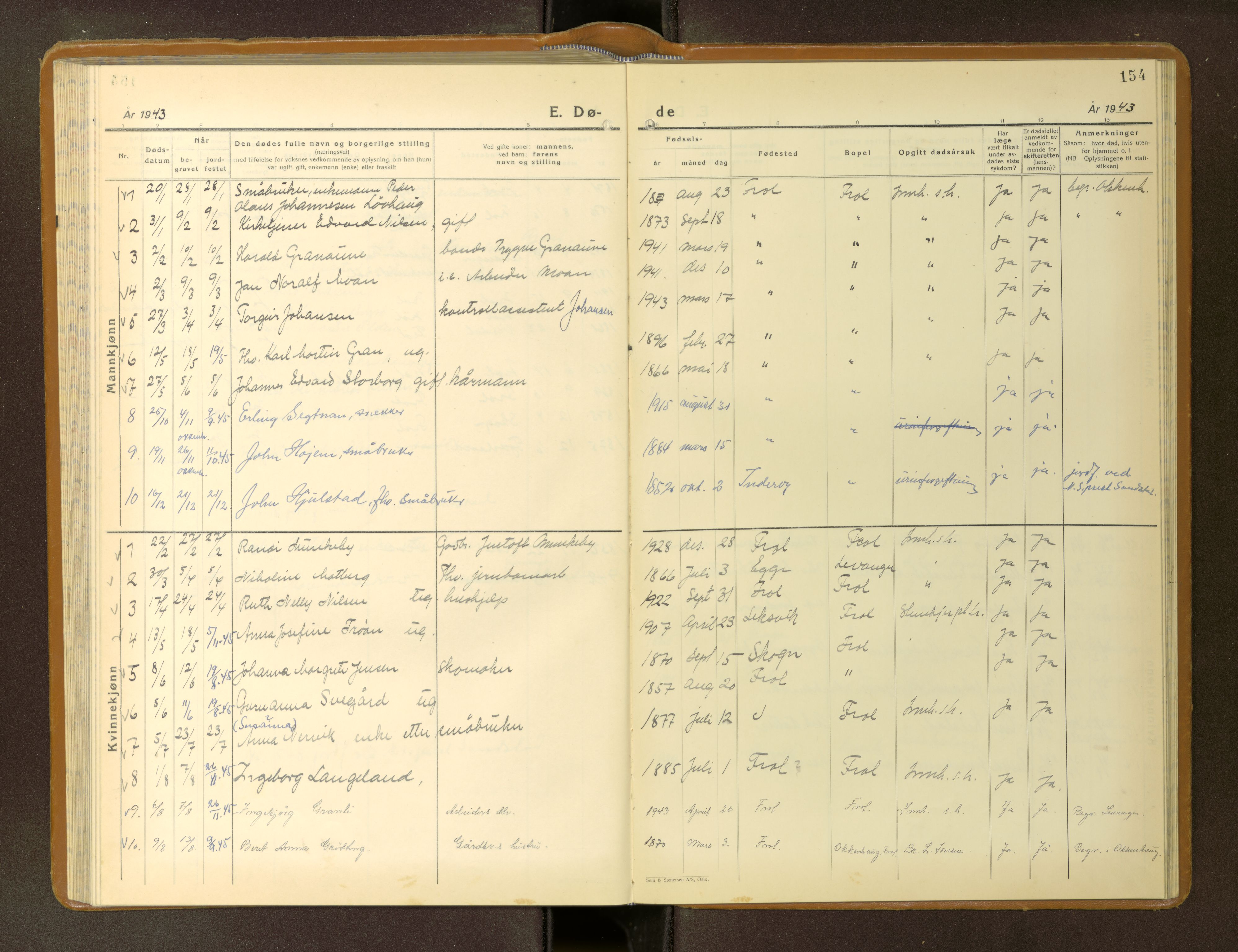 Ministerialprotokoller, klokkerbøker og fødselsregistre - Nord-Trøndelag, AV/SAT-A-1458/721/L0210: Parish register (copy) no. 721---, 1937-1954, p. 154