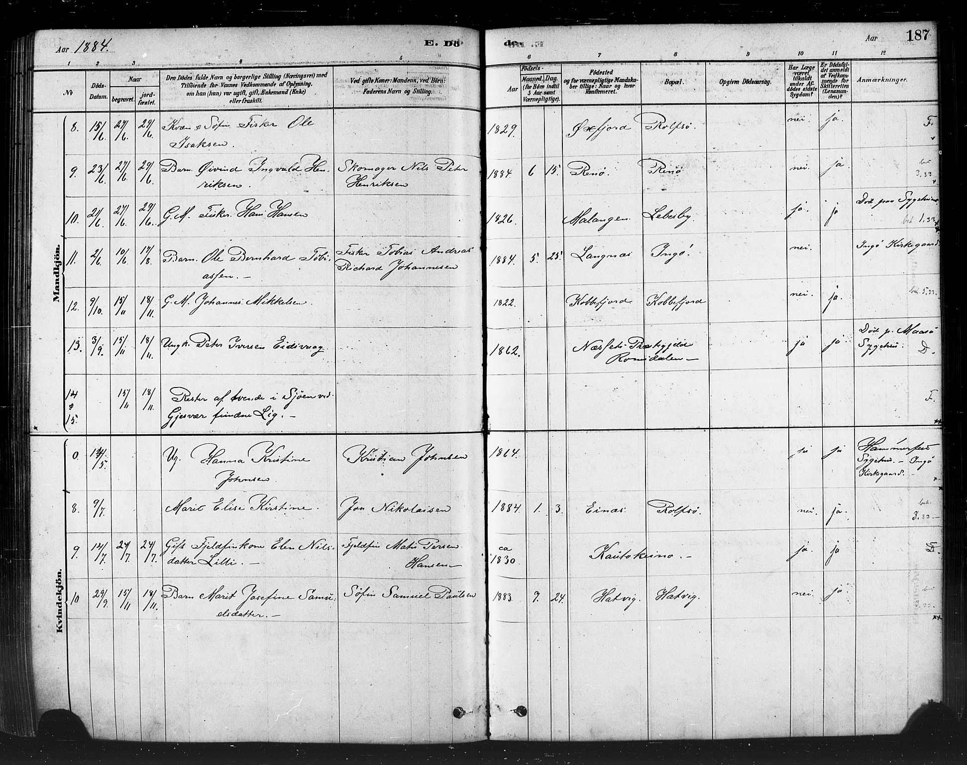 Måsøy sokneprestkontor, AV/SATØ-S-1348/H/Ha/L0004kirke: Parish register (official) no. 4, 1878-1891, p. 187