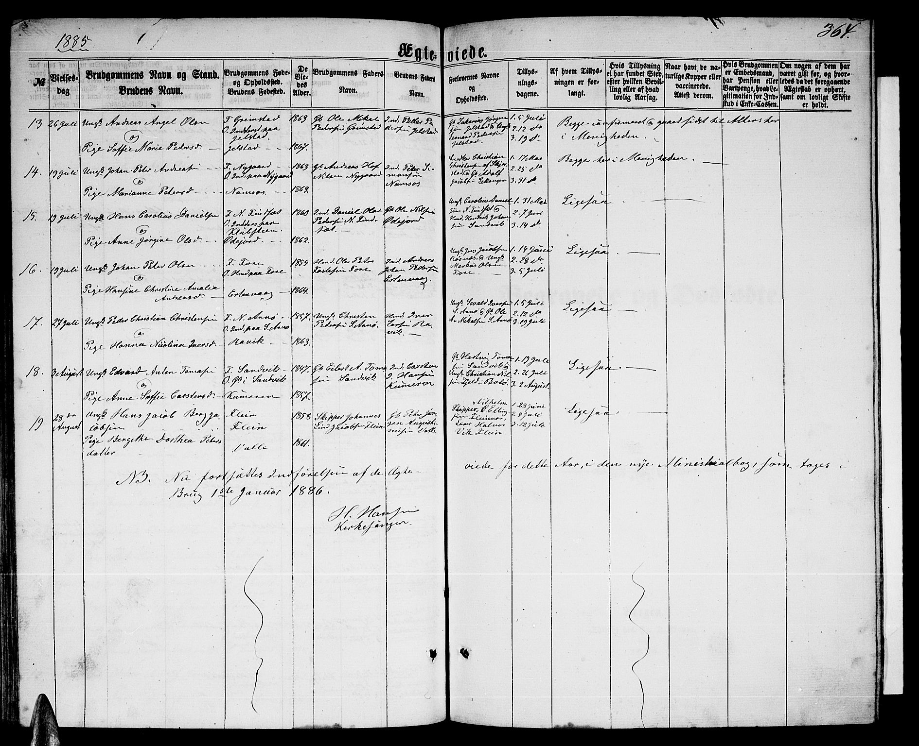 Ministerialprotokoller, klokkerbøker og fødselsregistre - Nordland, AV/SAT-A-1459/805/L0107: Parish register (copy) no. 805C03, 1862-1885, p. 364