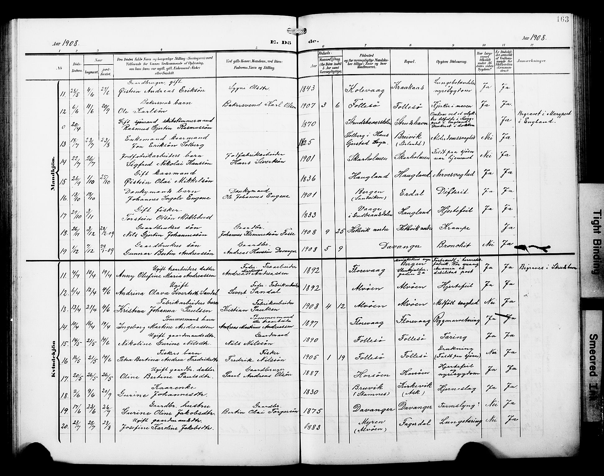 Askøy Sokneprestembete, AV/SAB-A-74101/H/Ha/Hab/Haba/L0014: Parish register (copy) no. A 14, 1904-1927, p. 163