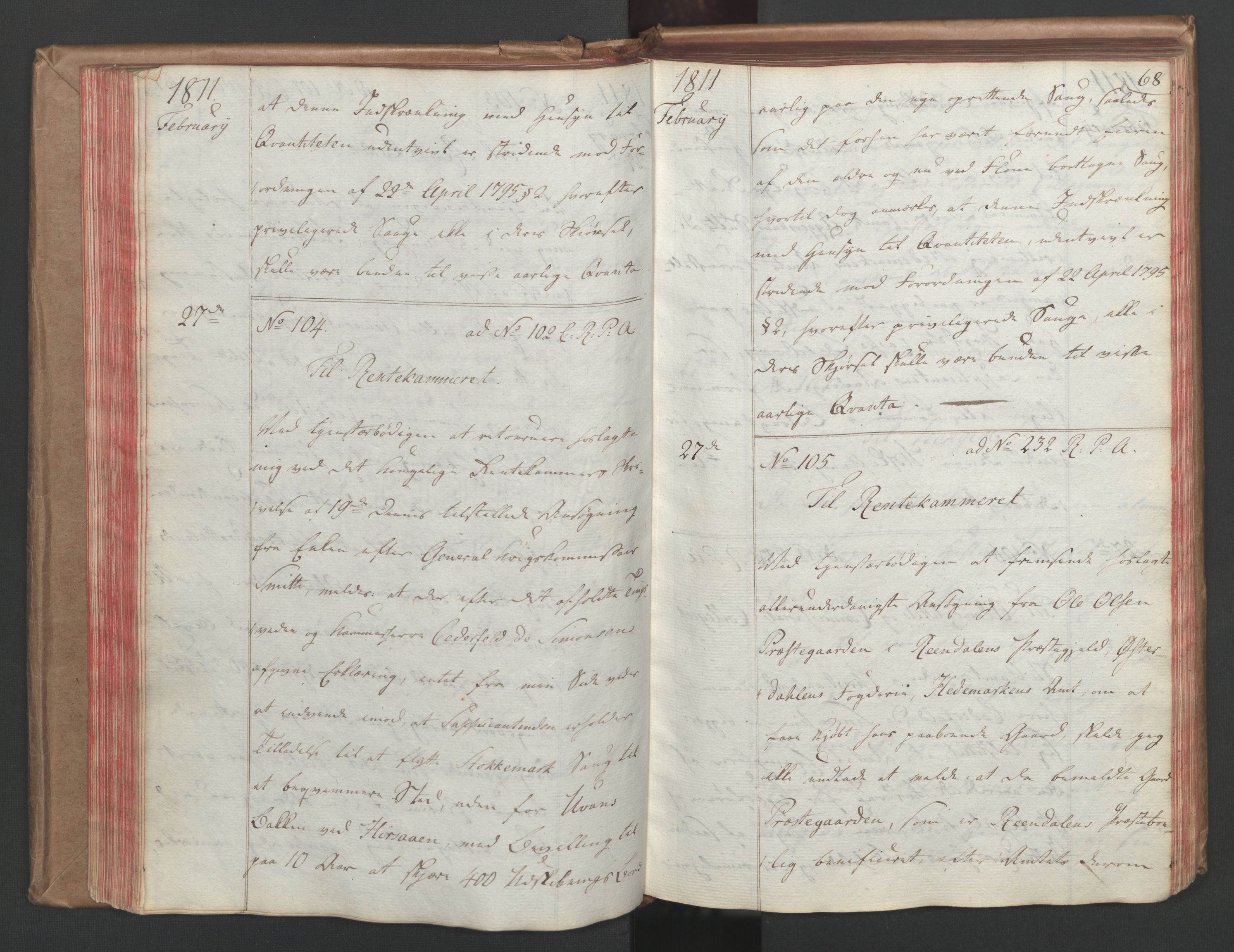 Stattholderembetet 1810-1814, 1. kontor (Kontor A), AV/RA-EA-2872/Ba/L0001: Kollegial korrespondanseprotokoll, 1810-1811, p. 67b-68a