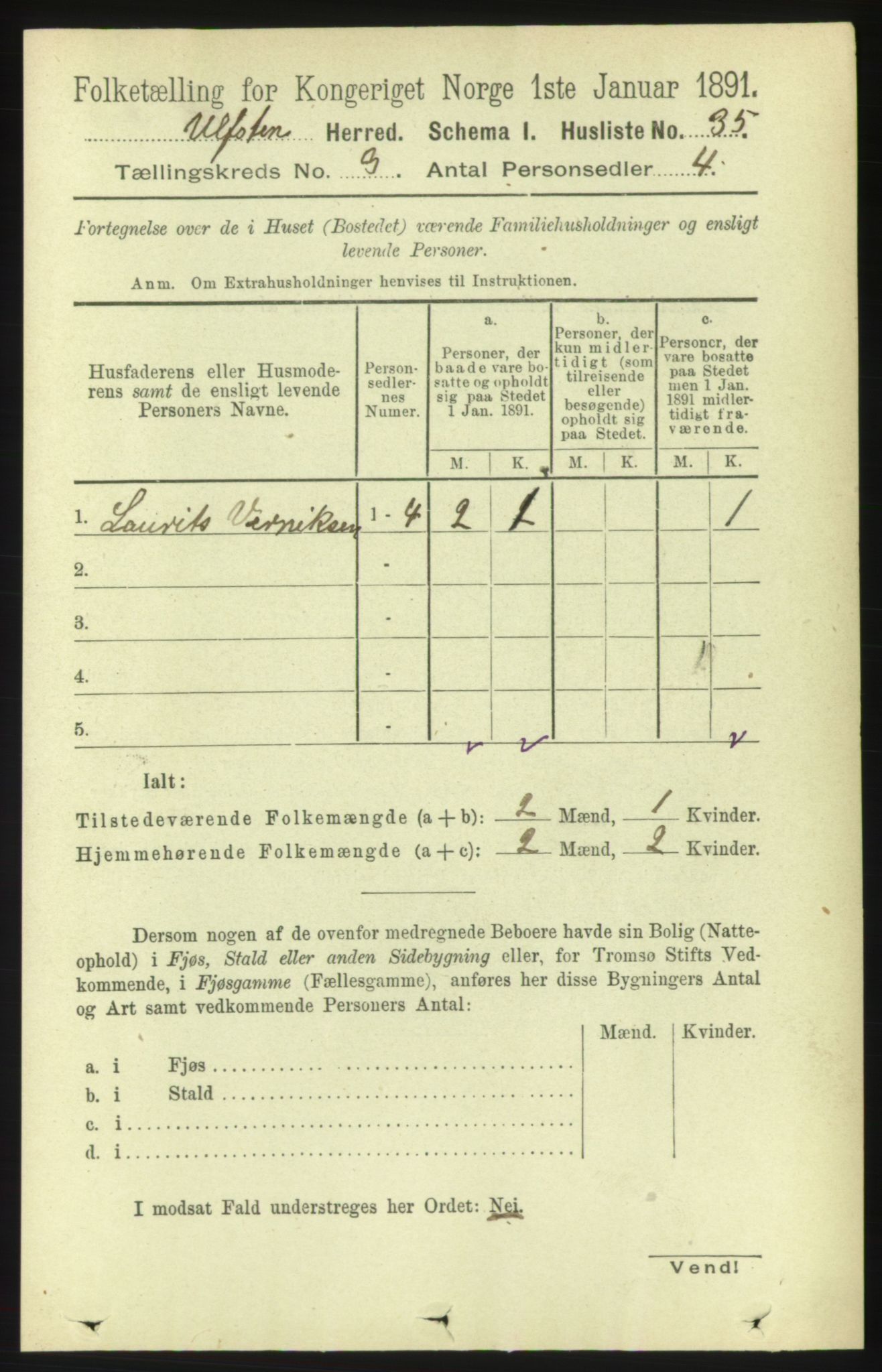 RA, 1891 census for 1516 Ulstein, 1891, p. 763