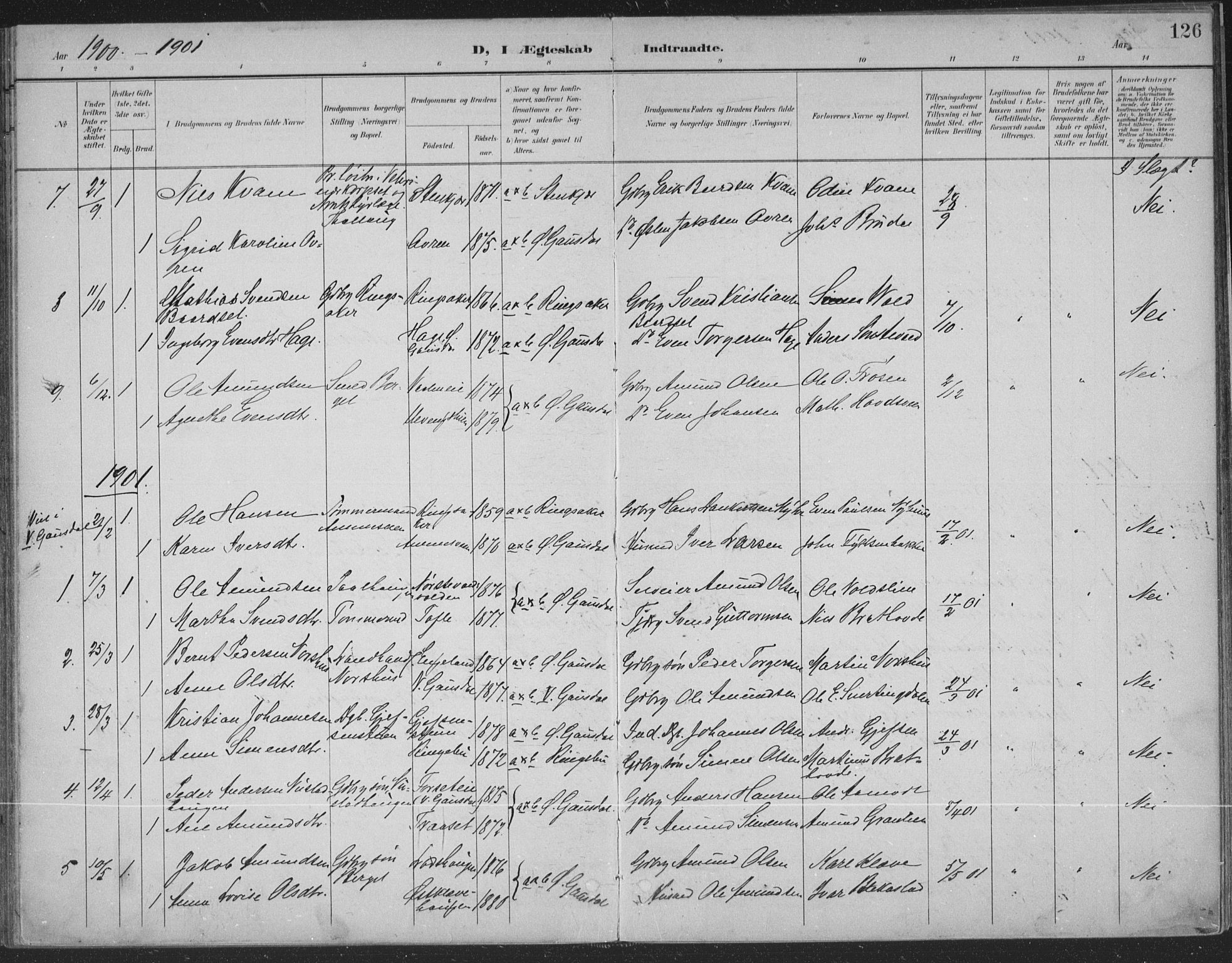 Østre Gausdal prestekontor, AV/SAH-PREST-092/H/Ha/Haa/L0004: Parish register (official) no. 4, 1898-1914, p. 126