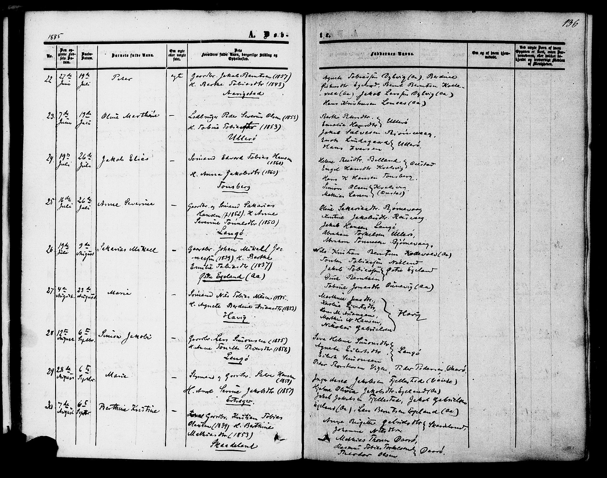 Herad sokneprestkontor, AV/SAK-1111-0018/F/Fa/Fab/L0004: Parish register (official) no. A 4, 1853-1885, p. 136