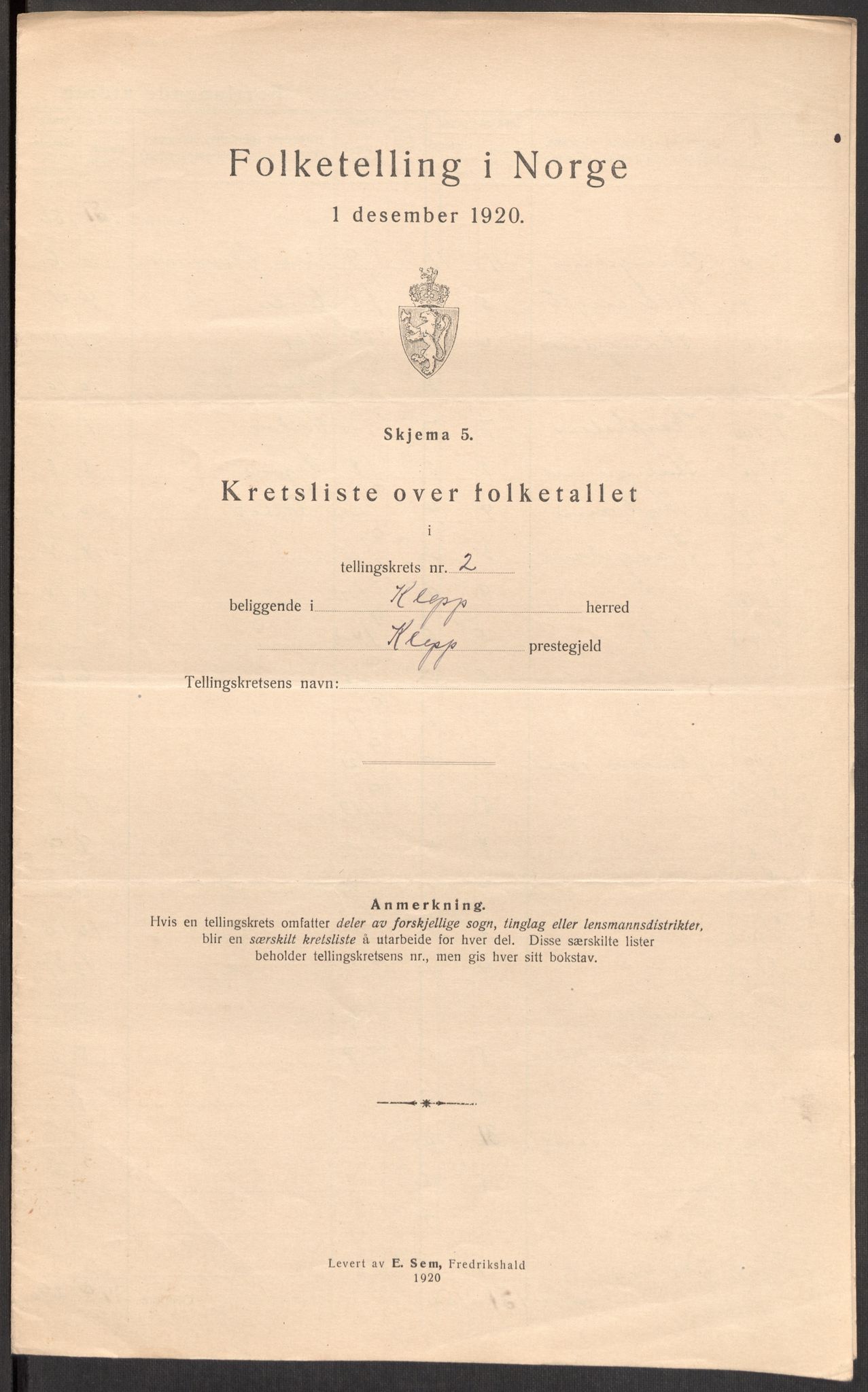 SAST, 1920 census for Klepp, 1920, p. 10