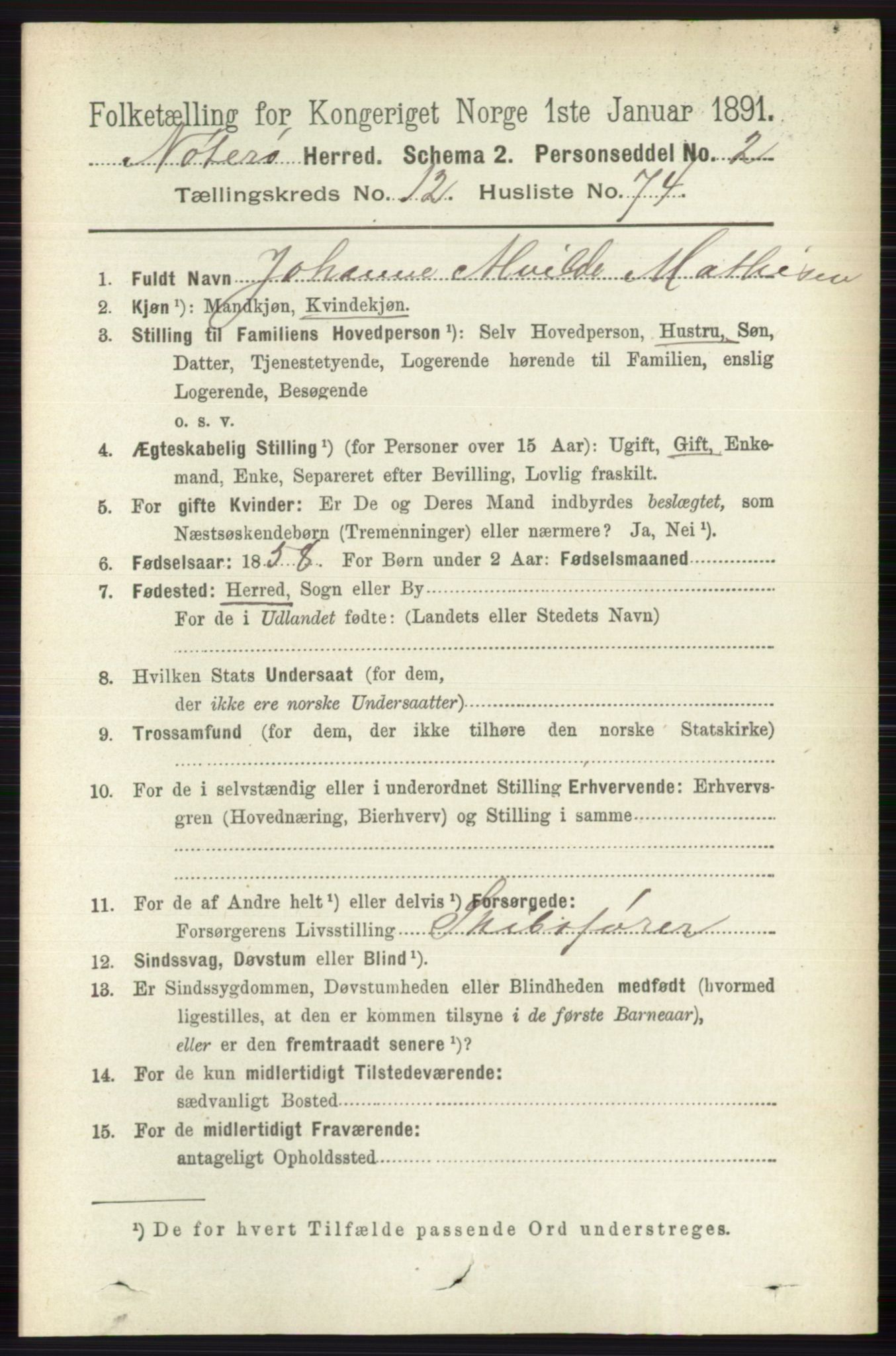 RA, 1891 census for 0722 Nøtterøy, 1891, p. 6775