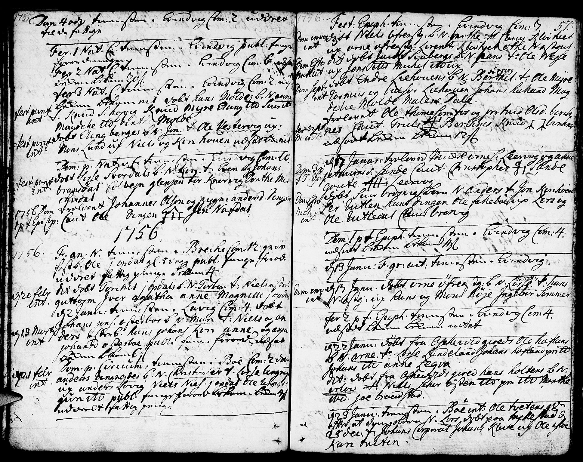 Gulen sokneprestembete, SAB/A-80201/H/Haa/Haaa/L0012: Parish register (official) no. A 12, 1749-1776, p. 57