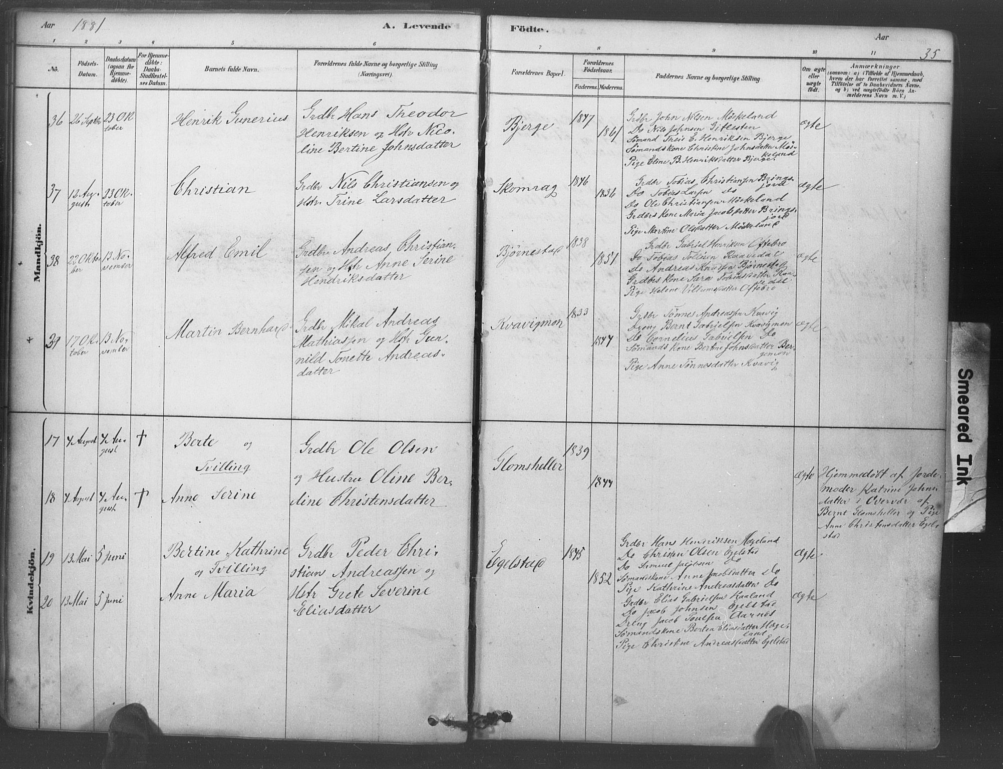 Lyngdal sokneprestkontor, AV/SAK-1111-0029/F/Fa/Fac/L0011: Parish register (official) no. A 11, 1878-1893, p. 35