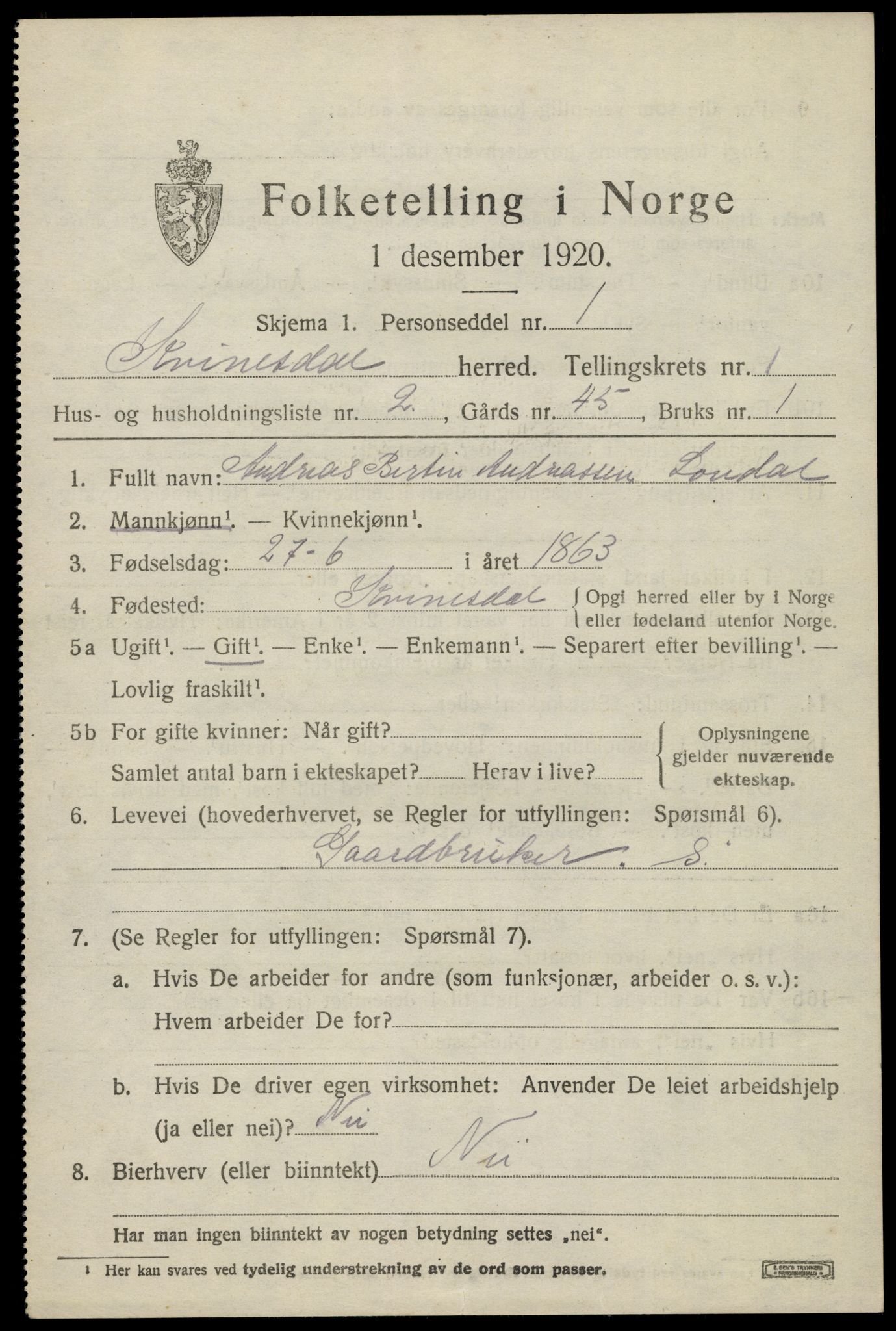 SAK, 1920 census for Kvinesdal, 1920, p. 1357