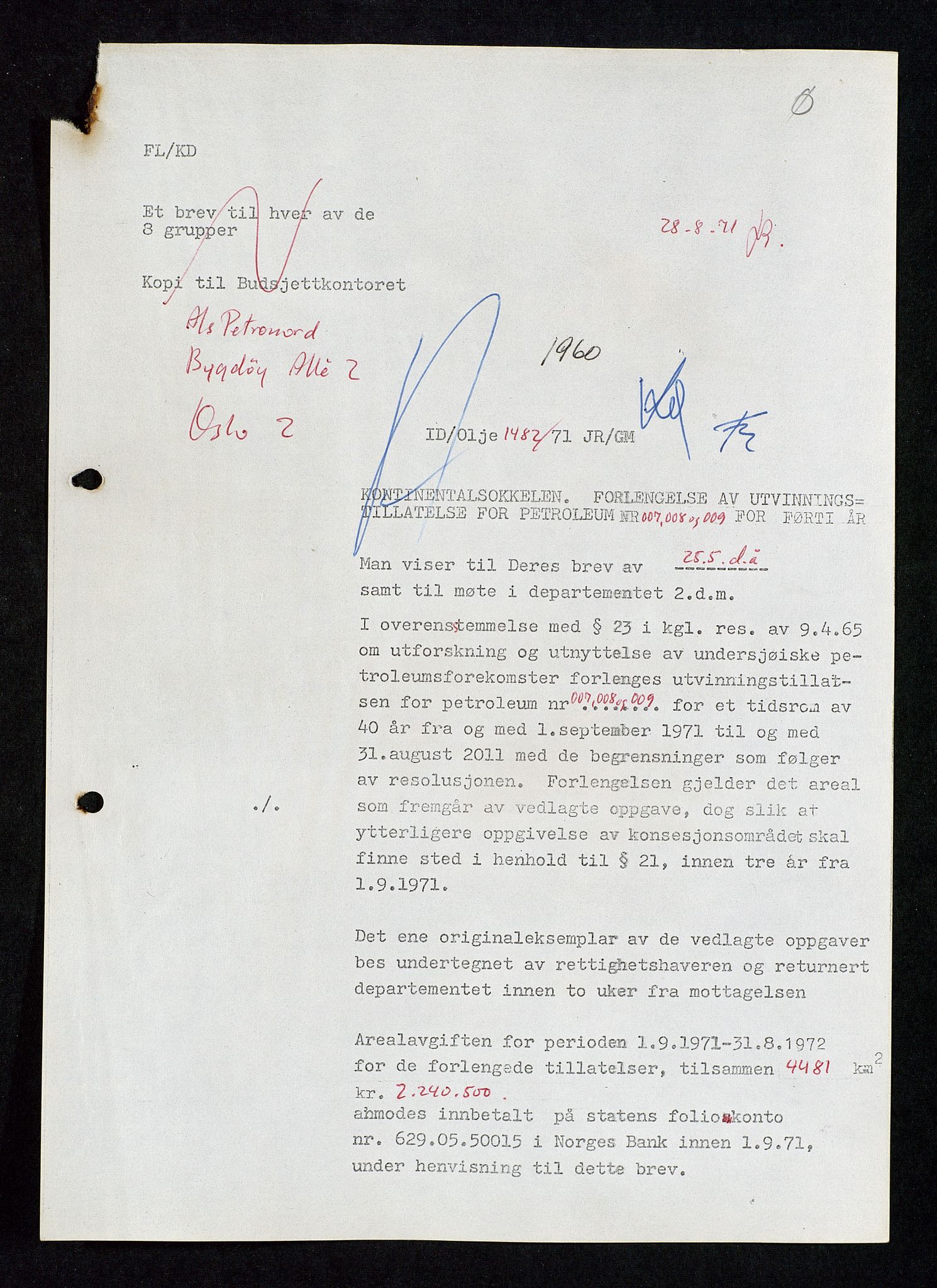 Industridepartementet, Oljekontoret, AV/SAST-A-101348/Da/L0004: Arkivnøkkel 711 - 712 Utvinningstillatelser, 1970-1971, p. 297