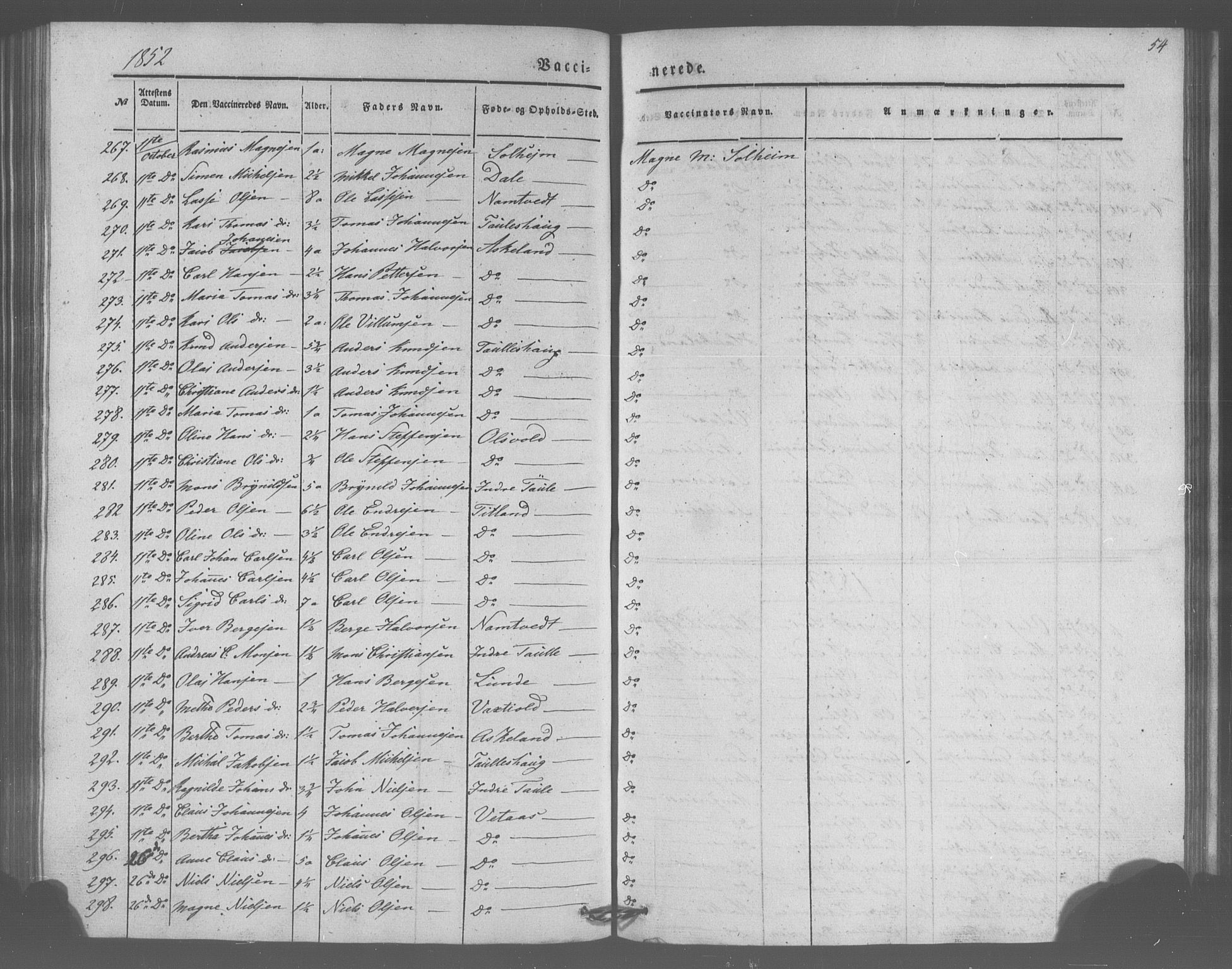 Manger sokneprestembete, SAB/A-76801/H/Haa: Parish register (official) no. A 10, 1844-1859, p. 54