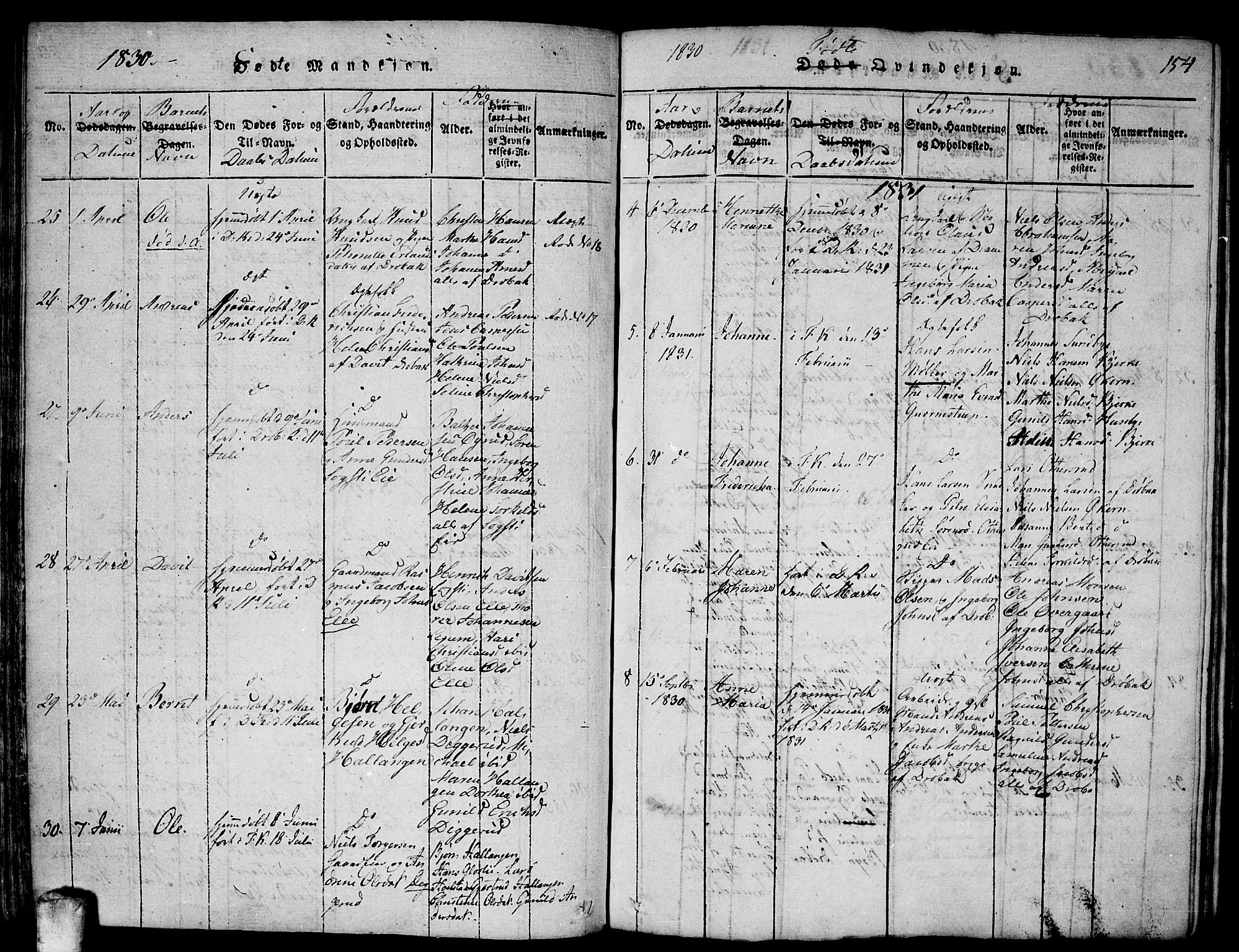 Drøbak prestekontor Kirkebøker, AV/SAO-A-10142a/F/Fa/L0001: Parish register (official) no. I 1, 1816-1842, p. 154