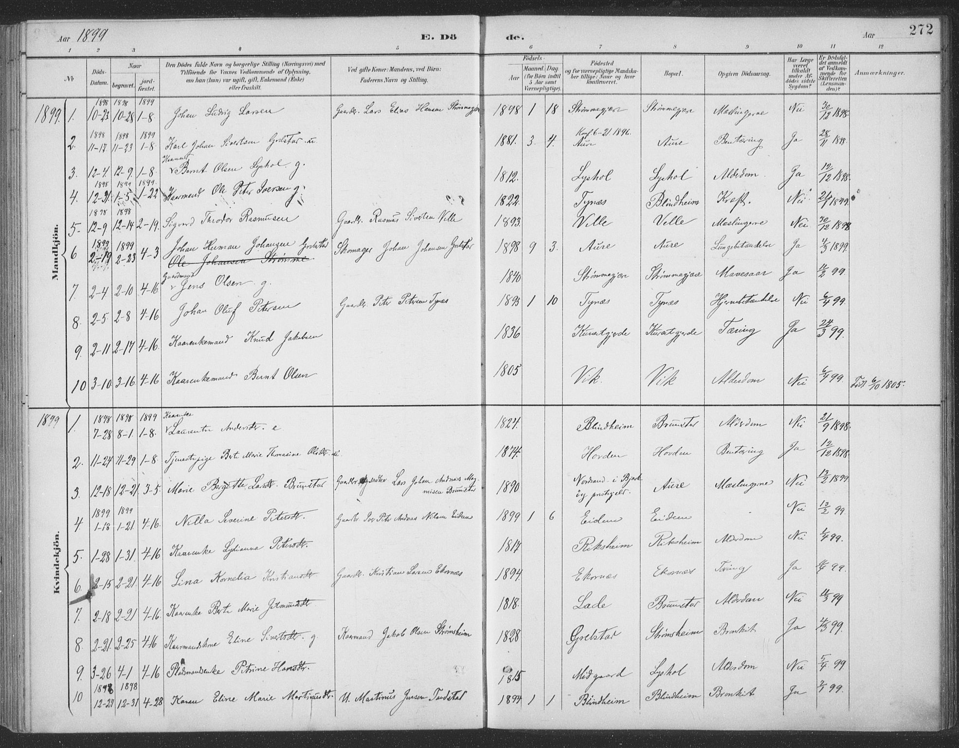 Ministerialprotokoller, klokkerbøker og fødselsregistre - Møre og Romsdal, SAT/A-1454/523/L0335: Parish register (official) no. 523A02, 1891-1911, p. 272
