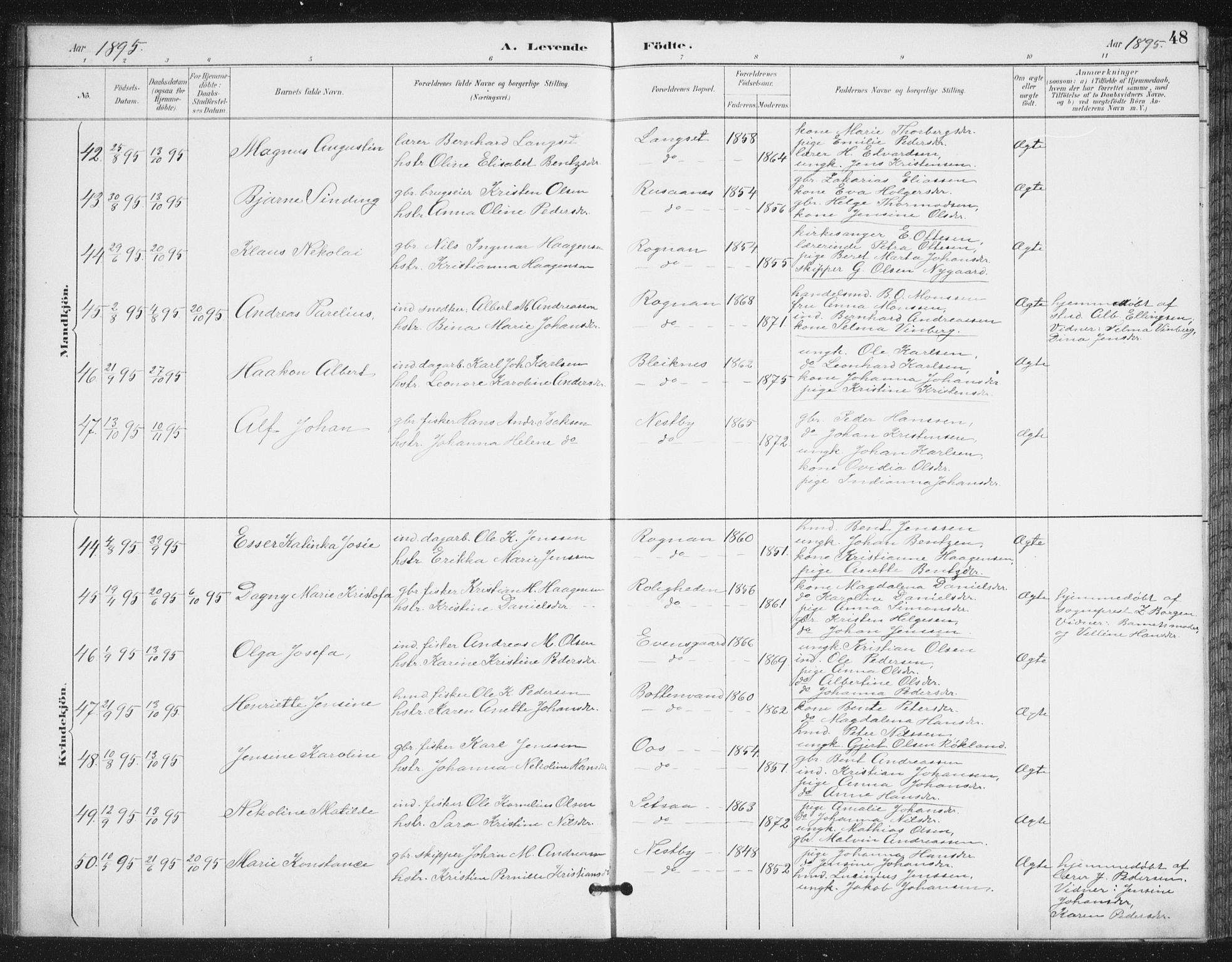 Ministerialprotokoller, klokkerbøker og fødselsregistre - Nordland, AV/SAT-A-1459/847/L0682: Parish register (copy) no. 847C10, 1889-1907, p. 48