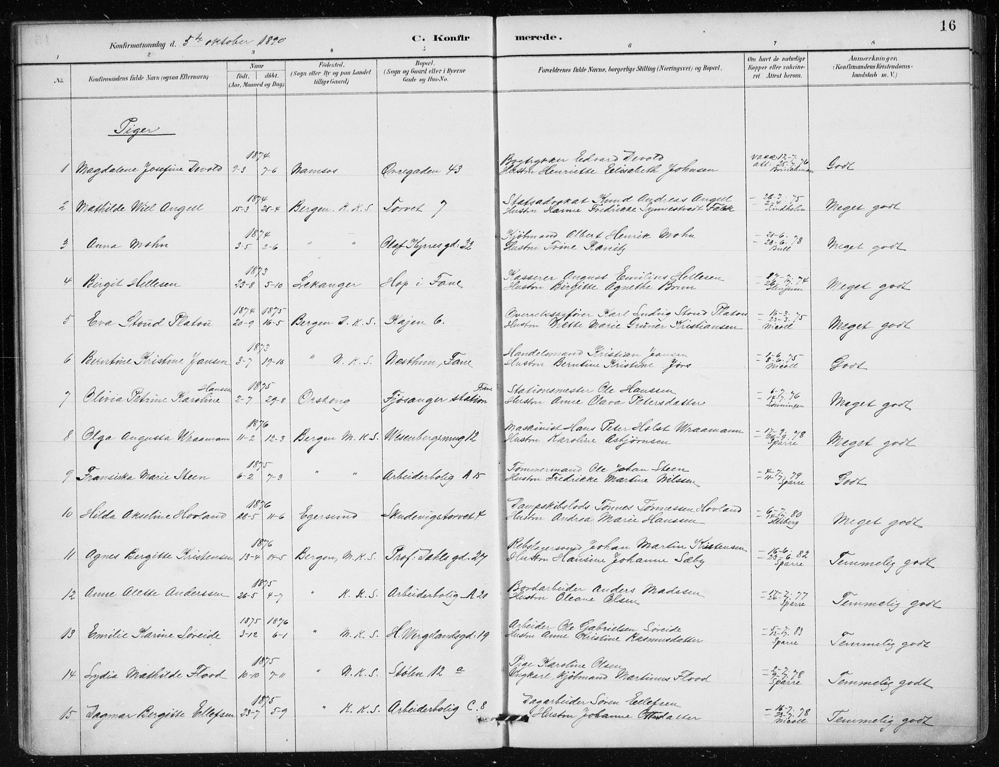 Mariakirken Sokneprestembete, AV/SAB-A-76901/H/Haa/L0013: Parish register (official) no. C 1, 1889-1900, p. 16