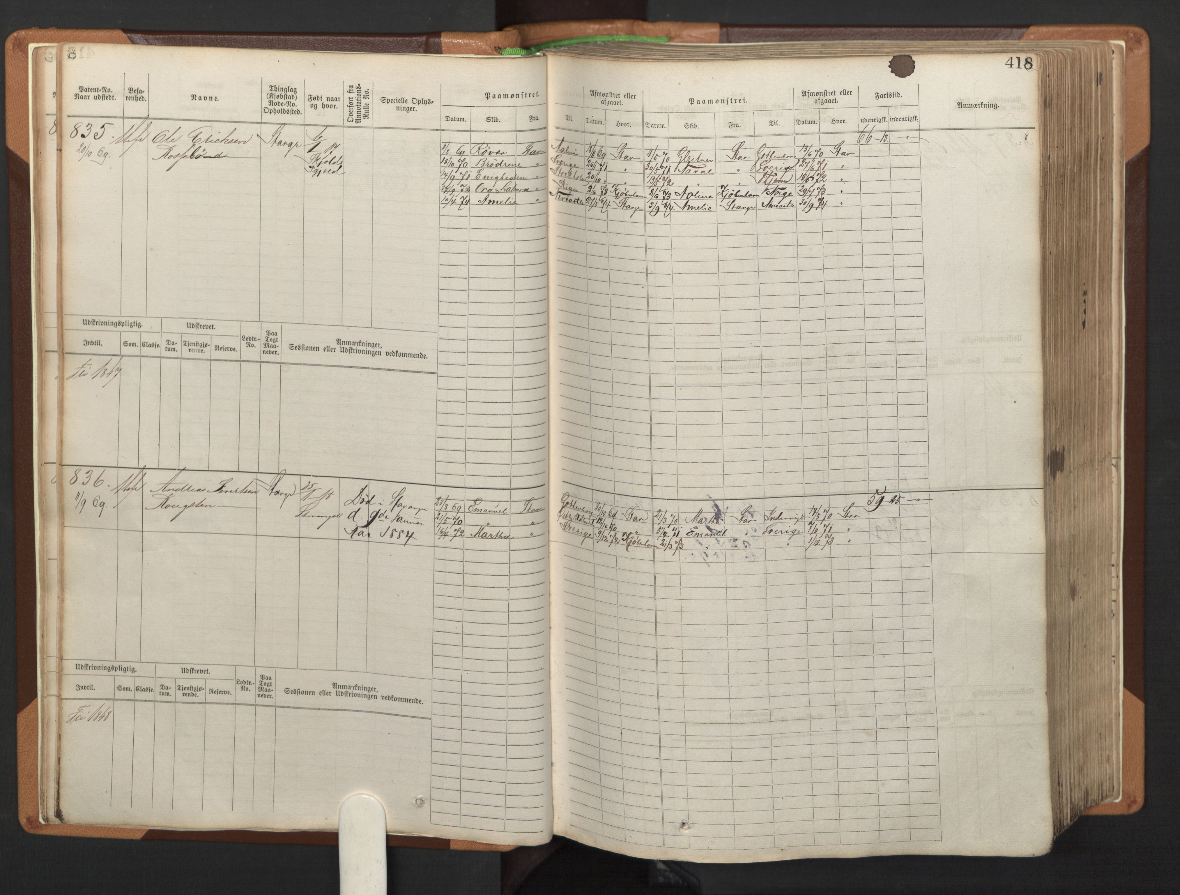 Stavanger sjømannskontor, AV/SAST-A-102006/F/Fb/Fbb/L0005: Sjøfartshovedrulle, patentnr. 793-1606 (del 2), 1869-1880, p. 24