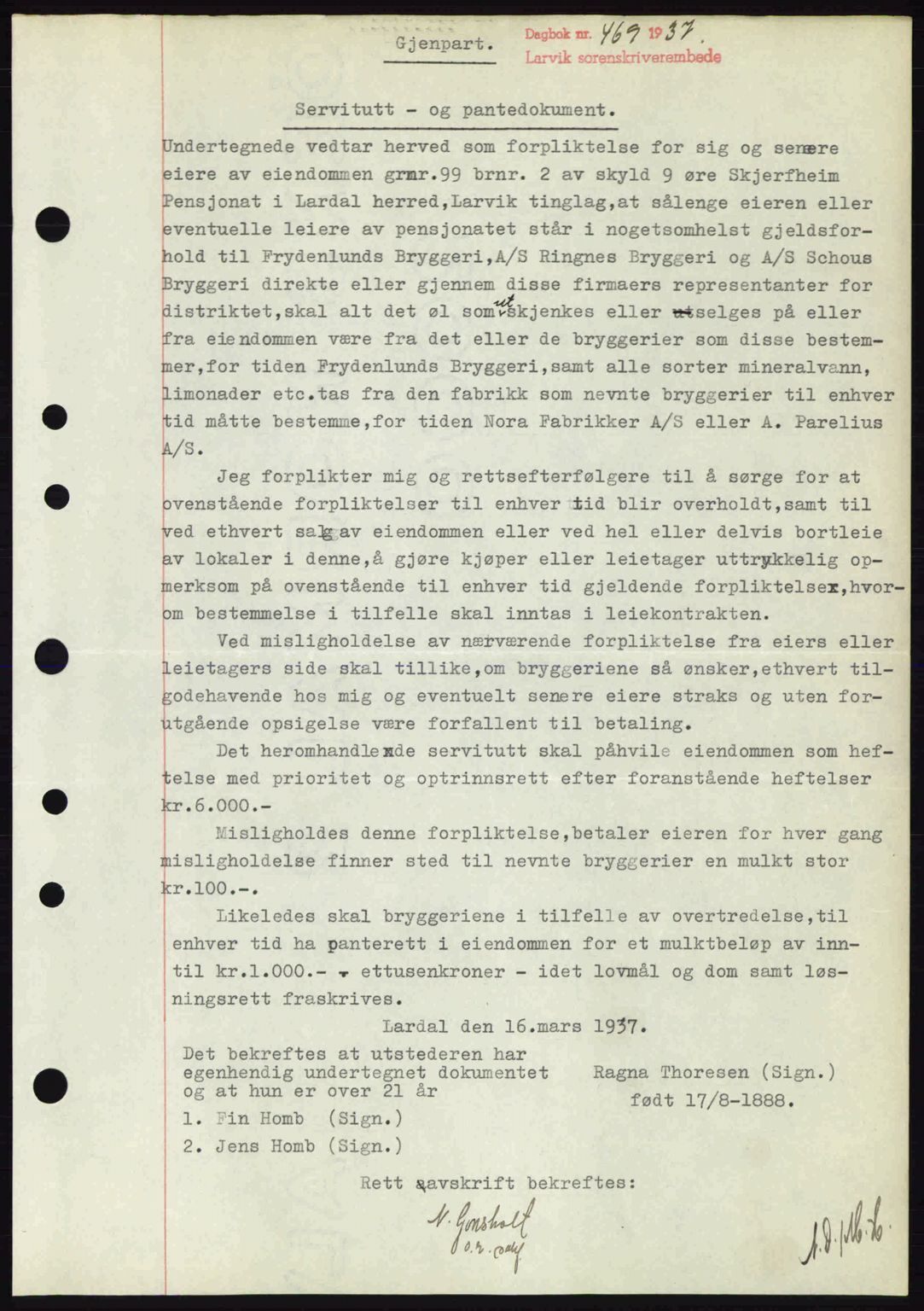 Larvik sorenskriveri, SAKO/A-83/G/Ga/Gab/L0067: Mortgage book no. A-1, 1936-1937, Diary no: : 469/1937