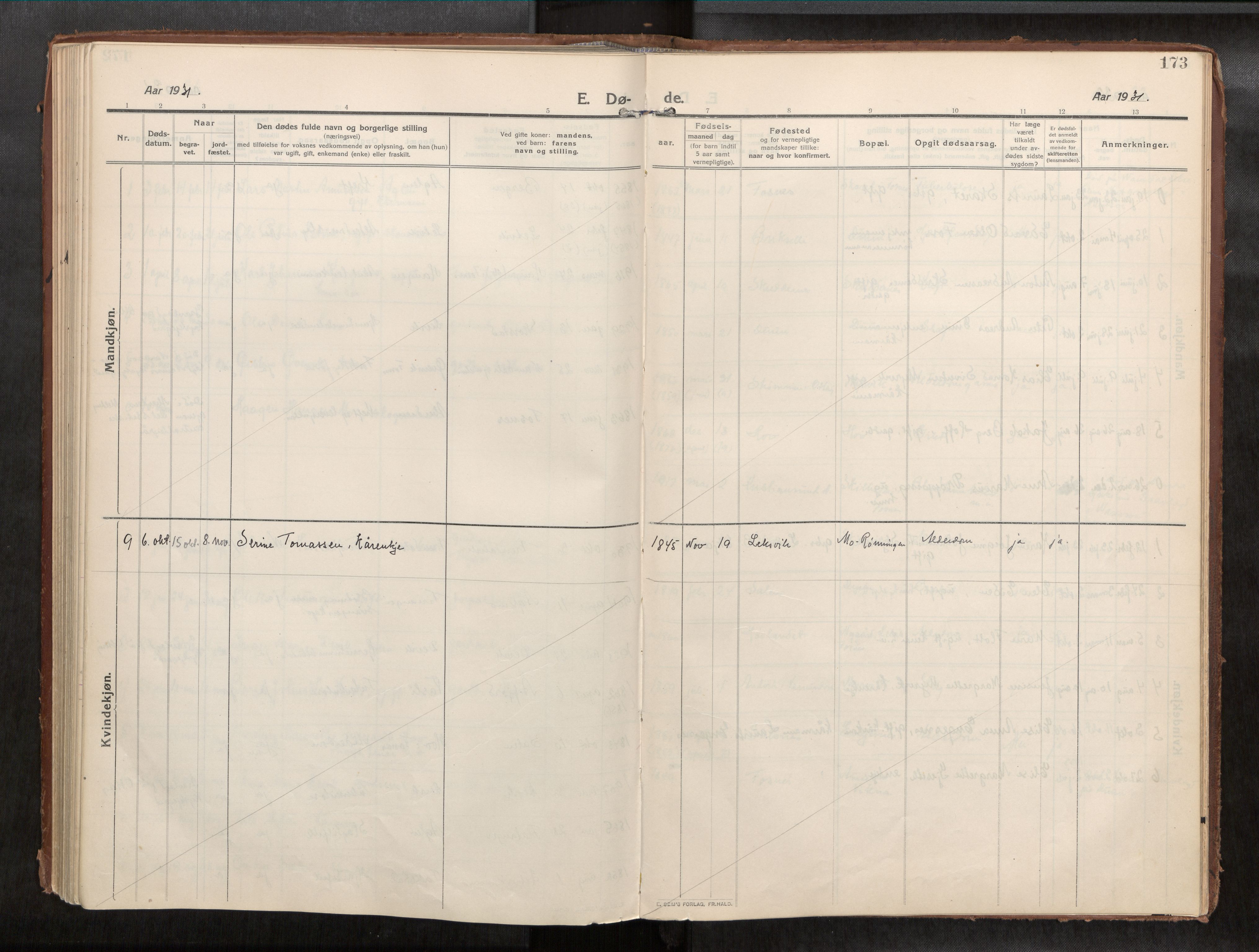Ministerialprotokoller, klokkerbøker og fødselsregistre - Nord-Trøndelag, SAT/A-1458/773/L0624a: Parish register (official) no. 773A16, 1910-1936, p. 173