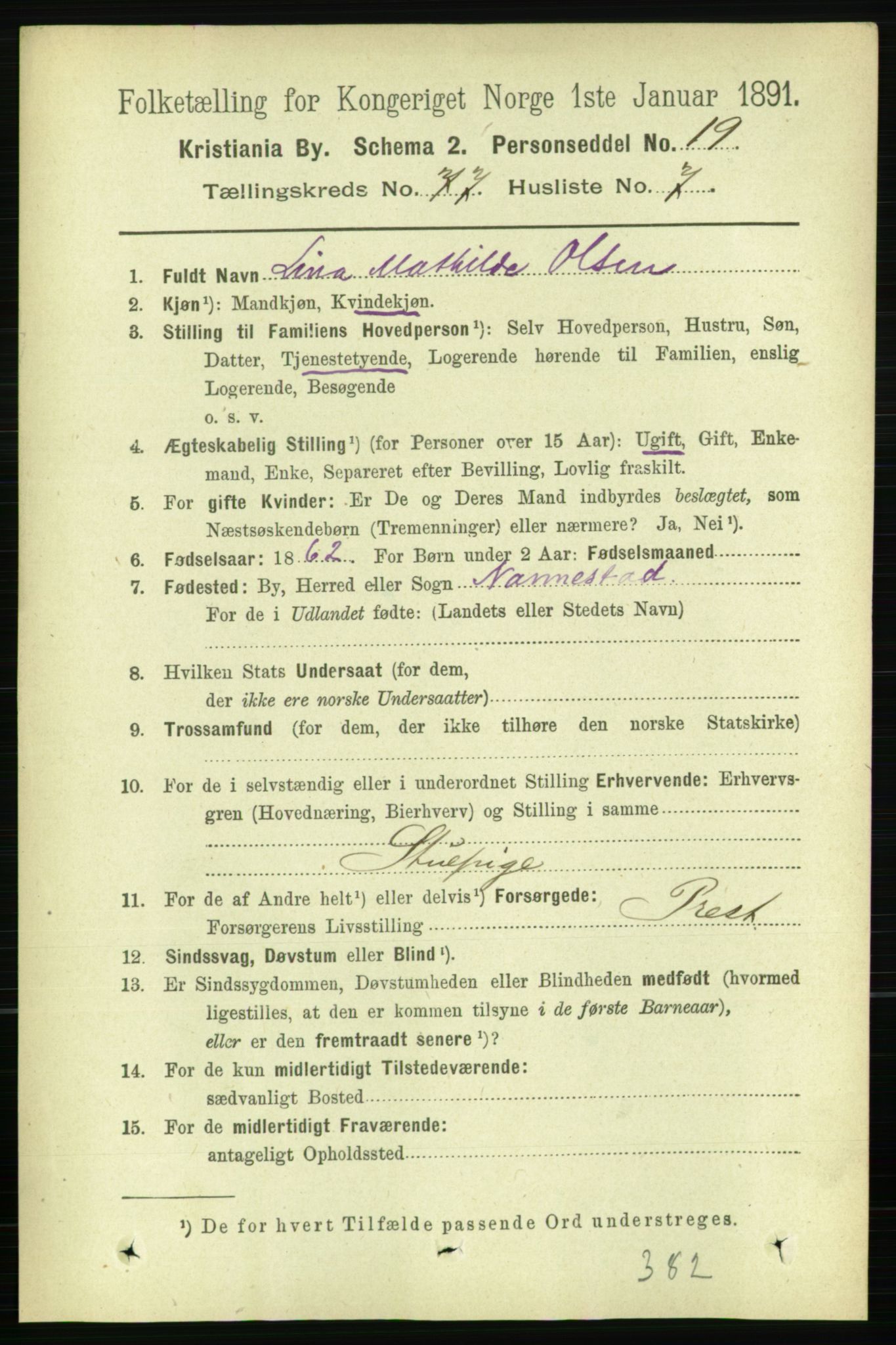 RA, 1891 census for 0301 Kristiania, 1891, p. 40729