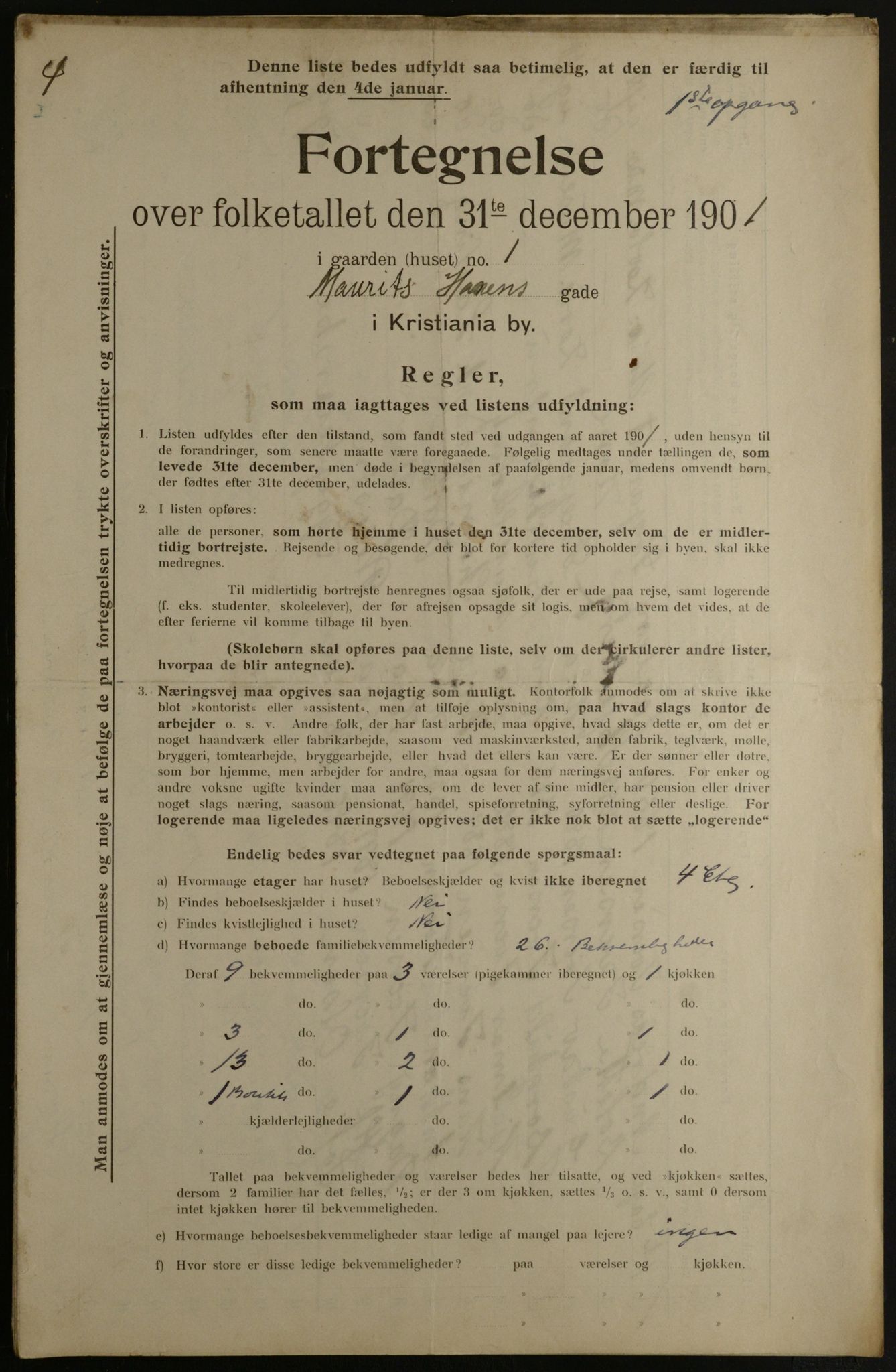 OBA, Municipal Census 1901 for Kristiania, 1901, p. 9990