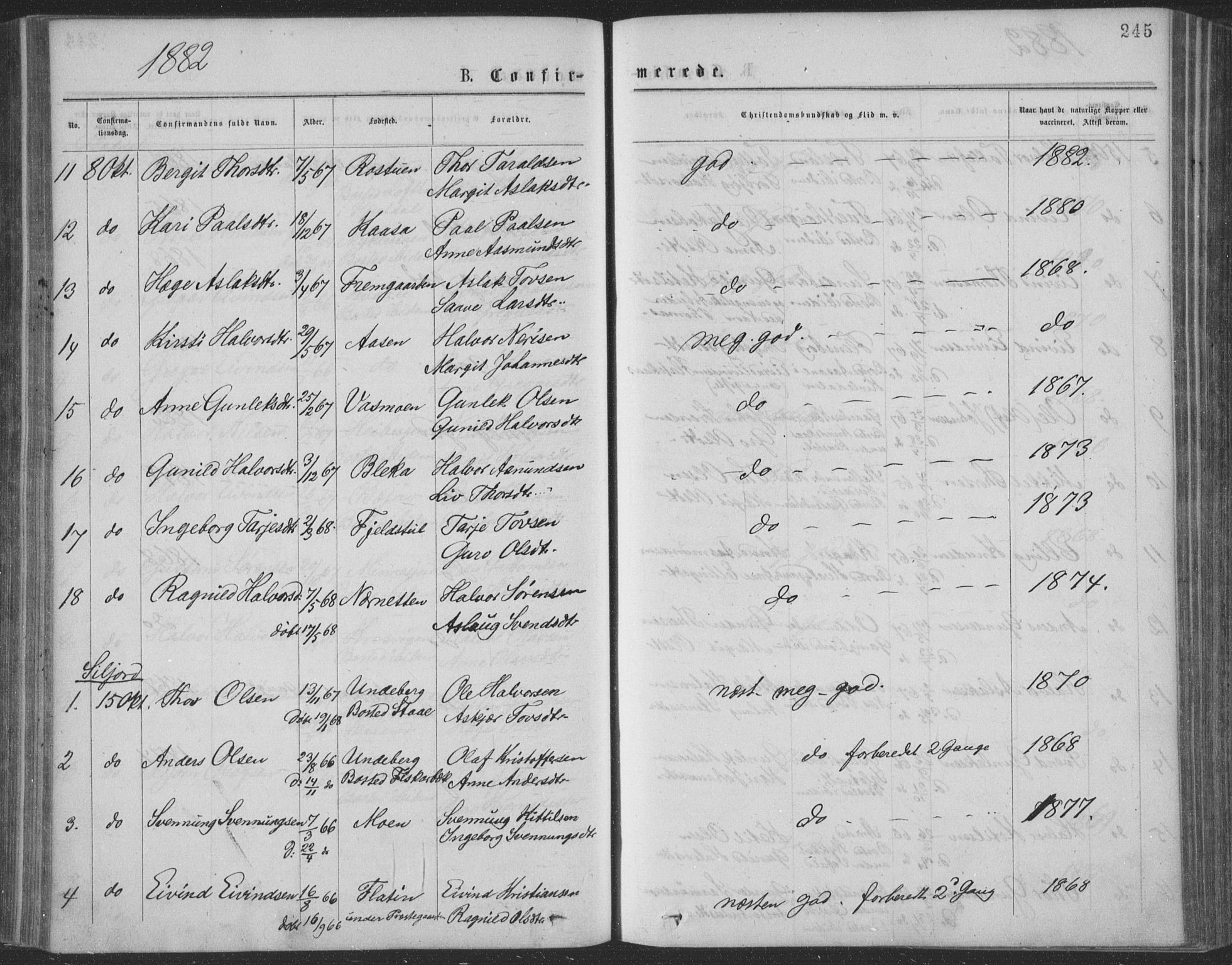 Seljord kirkebøker, AV/SAKO-A-20/F/Fa/L0014: Parish register (official) no. I 14, 1877-1886, p. 245