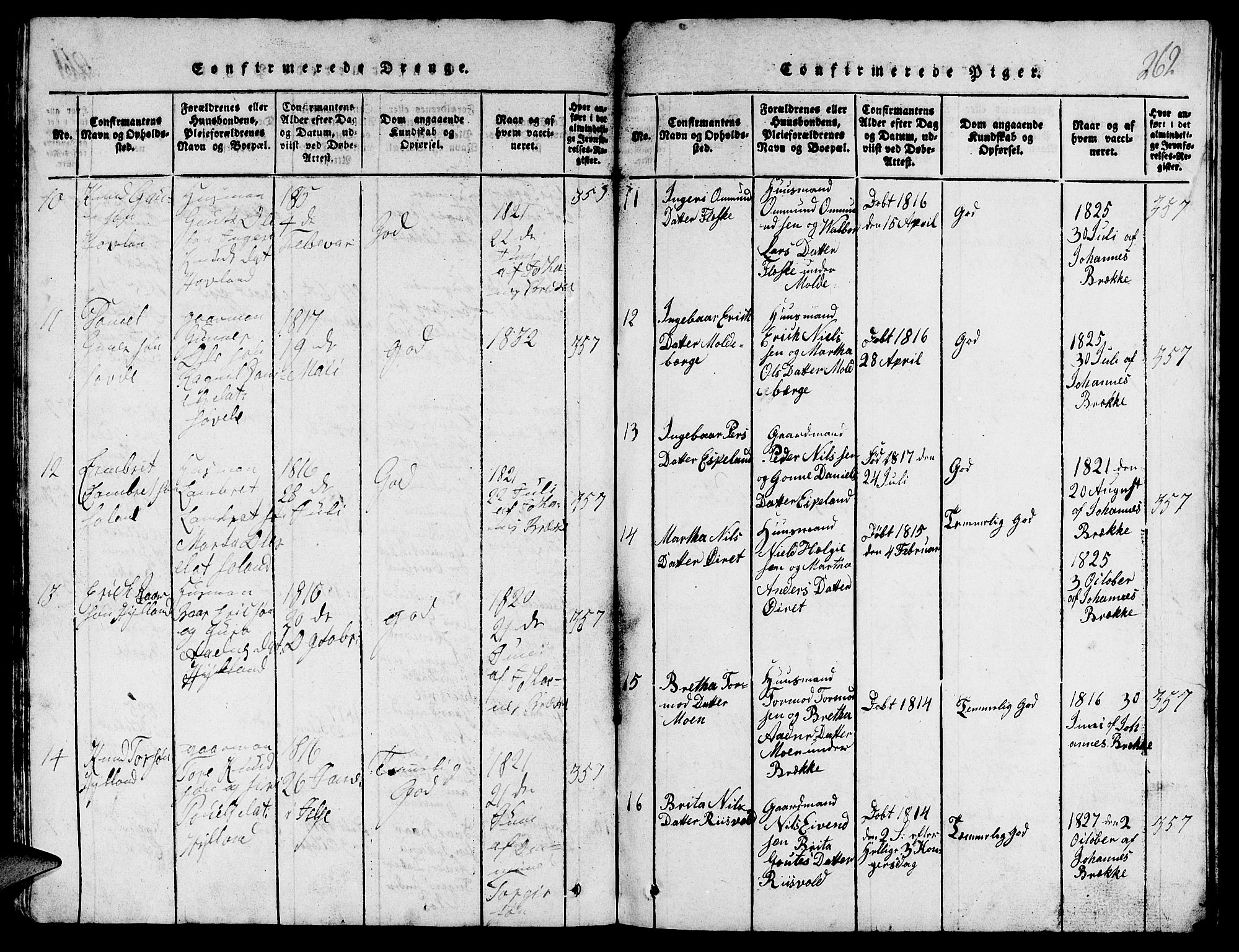 Suldal sokneprestkontor, AV/SAST-A-101845/01/V/L0002: Parish register (copy) no. B 2, 1816-1845, p. 262