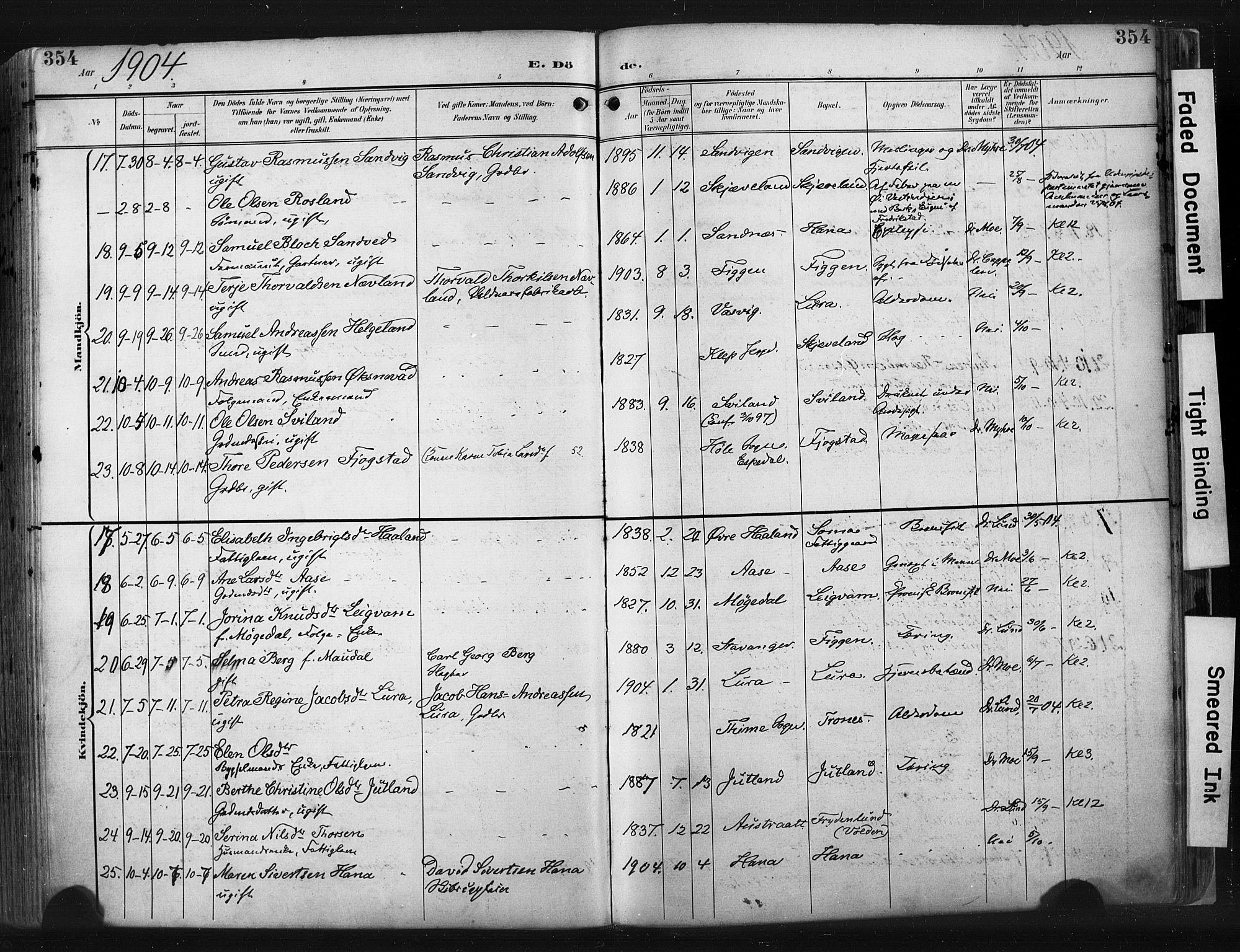 Høyland sokneprestkontor, AV/SAST-A-101799/001/30BA/L0015: Parish register (official) no. A 14, 1899-1911, p. 354