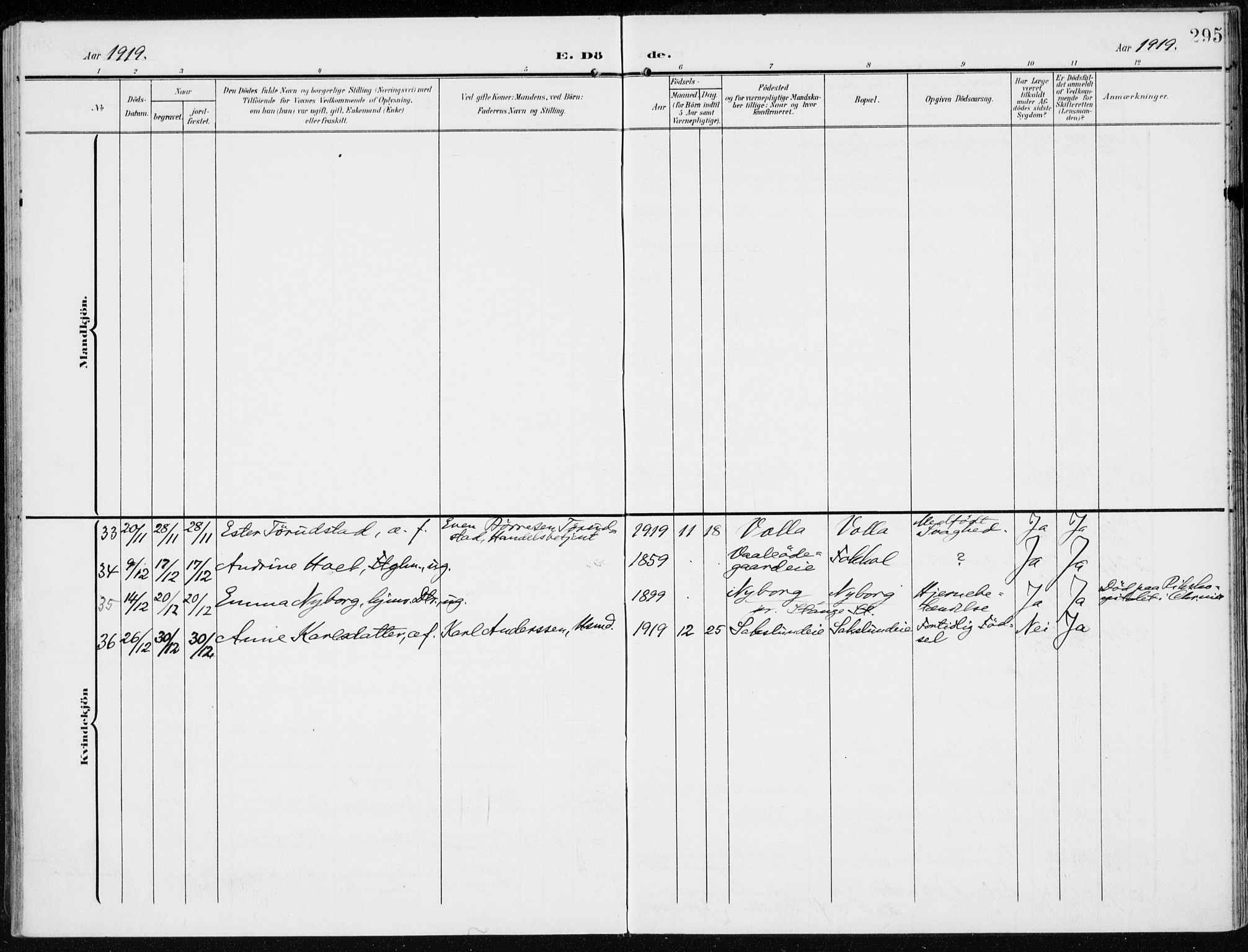 Stange prestekontor, AV/SAH-PREST-002/K/L0024: Parish register (official) no. 24, 1906-1922, p. 295