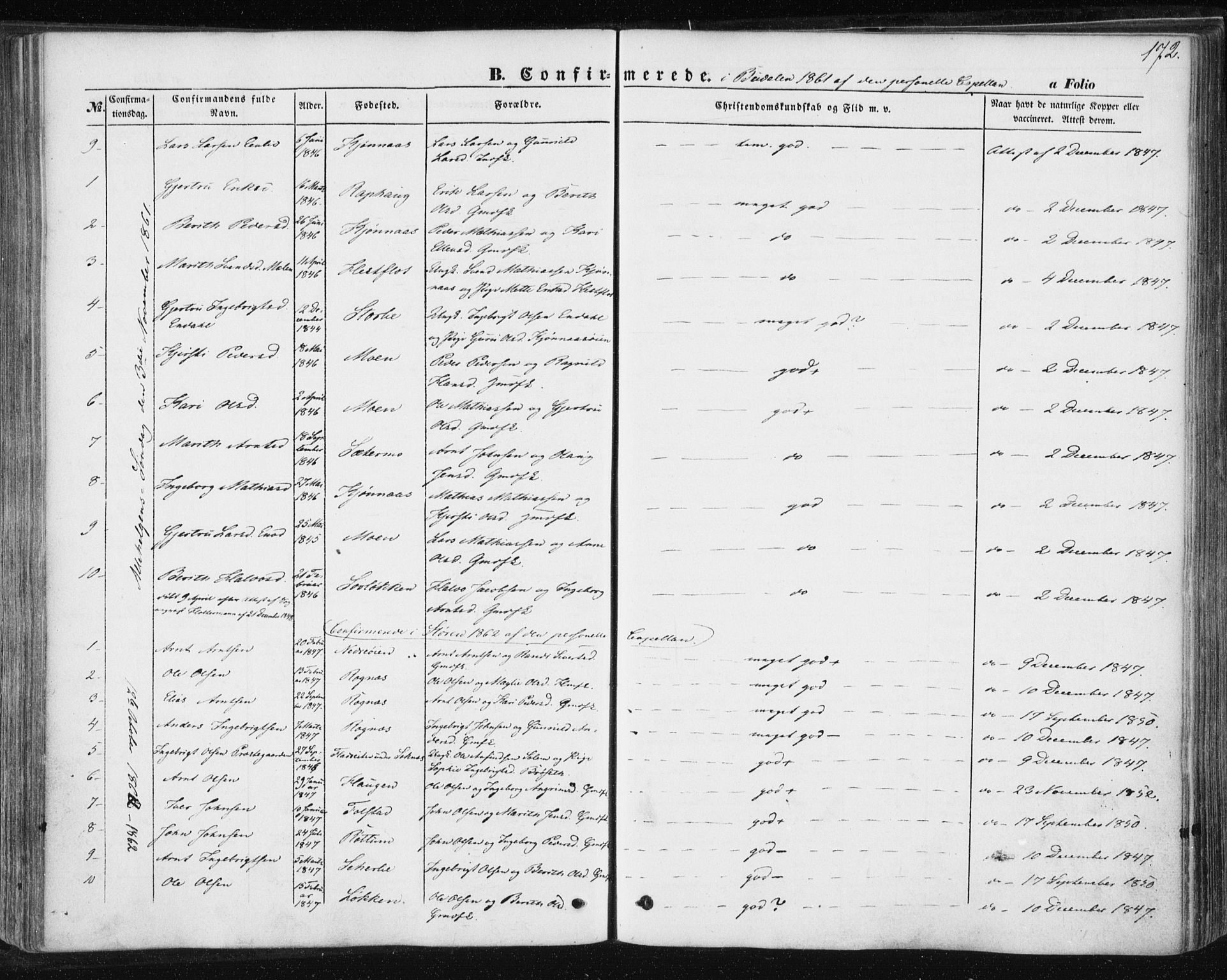 Ministerialprotokoller, klokkerbøker og fødselsregistre - Sør-Trøndelag, SAT/A-1456/687/L1000: Parish register (official) no. 687A06, 1848-1869, p. 172