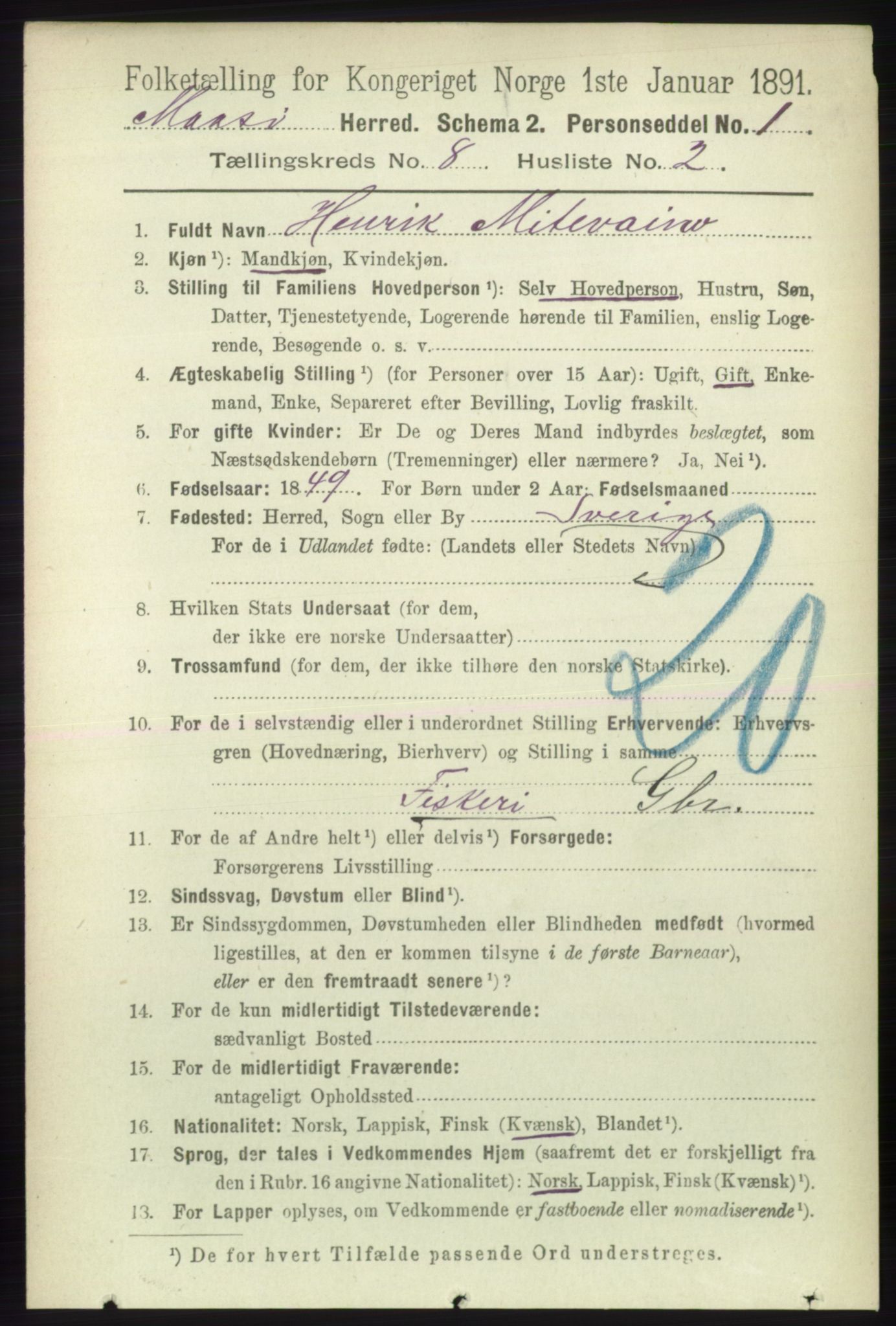 RA, 1891 census for 2018 Måsøy, 1891, p. 1529