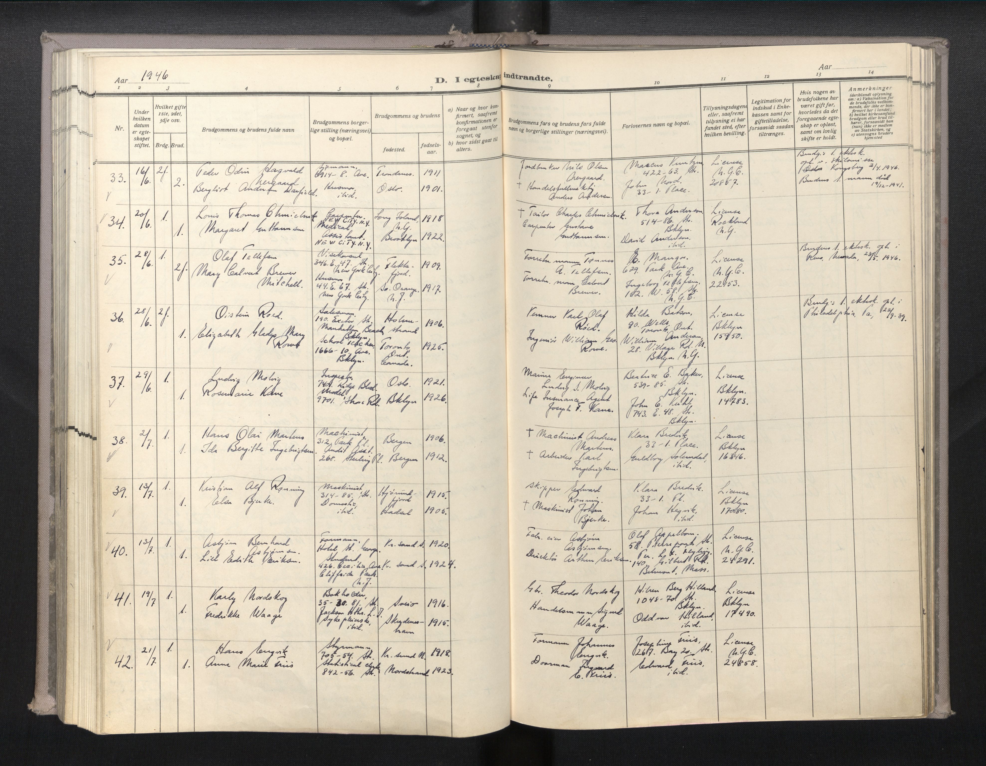 Den norske sjømannsmisjon i utlandet/New York, AV/SAB-SAB/PA-0110/H/Ha/L0010: Parish register (official) no. A 10, 1946-1960