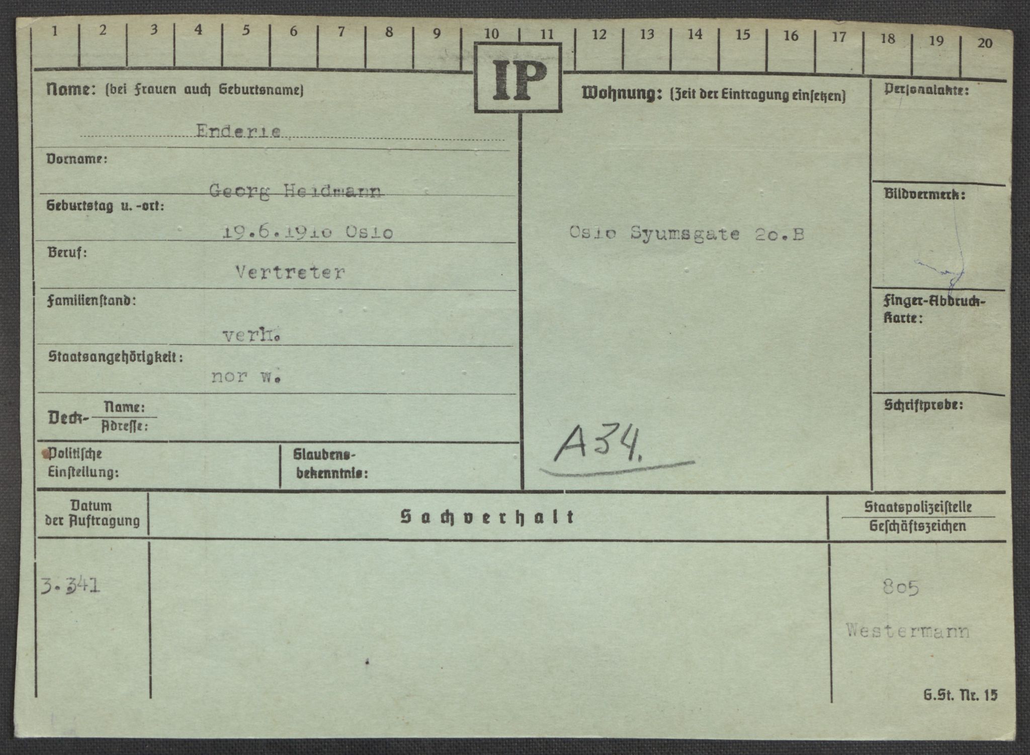 Befehlshaber der Sicherheitspolizei und des SD, AV/RA-RAFA-5969/E/Ea/Eaa/L0002: Register over norske fanger i Møllergata 19: Bj-Eng, 1940-1945, p. 1339