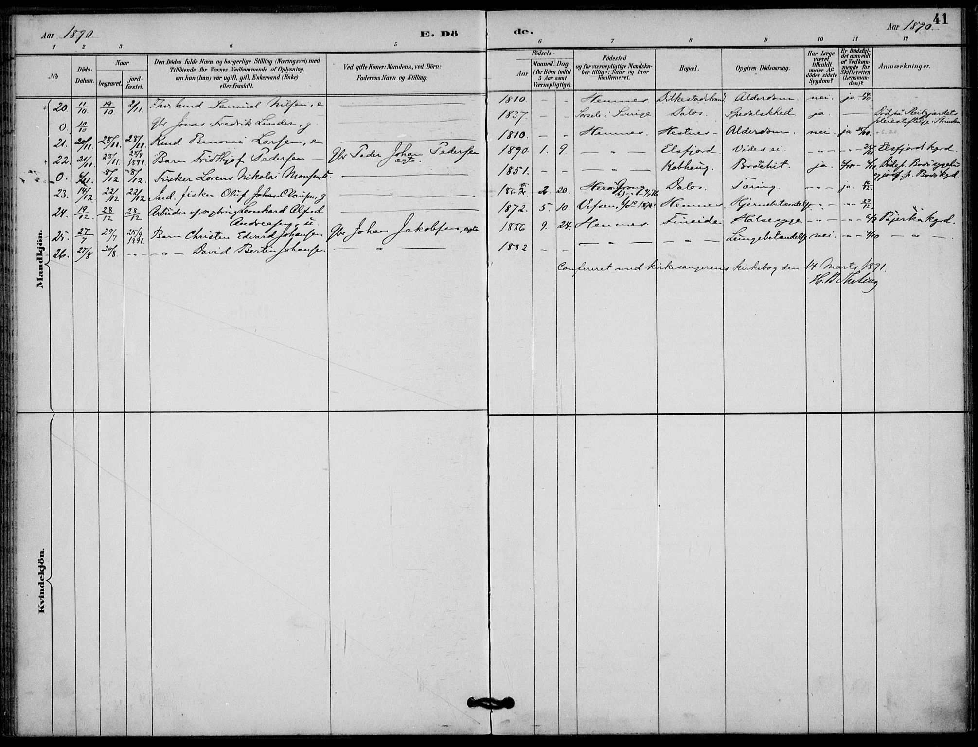Ministerialprotokoller, klokkerbøker og fødselsregistre - Nordland, SAT/A-1459/825/L0363: Parish register (official) no. 825A17, 1890-1909, p. 41