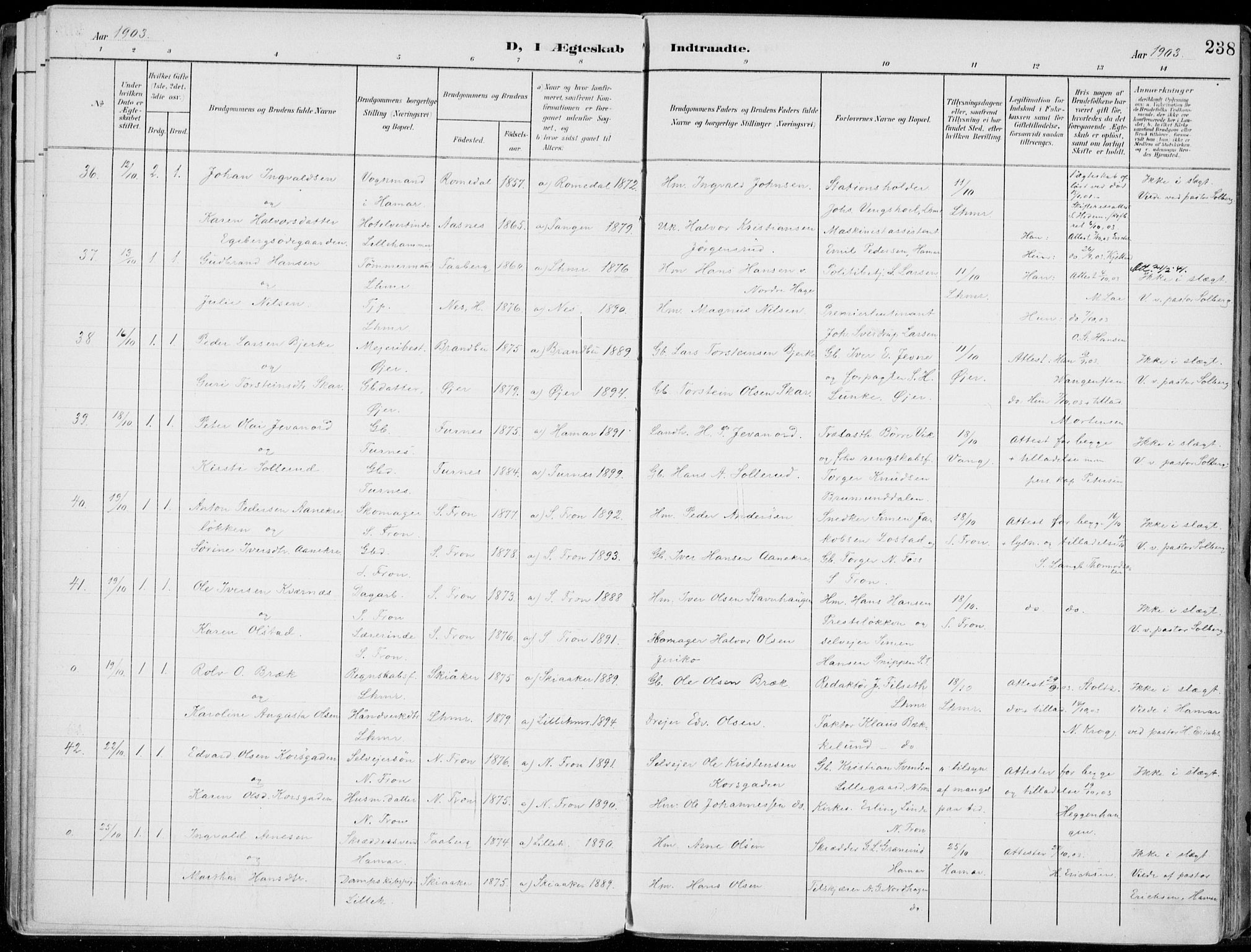 Lillehammer prestekontor, AV/SAH-PREST-088/H/Ha/Haa/L0001: Parish register (official) no. 1, 1901-1916, p. 238