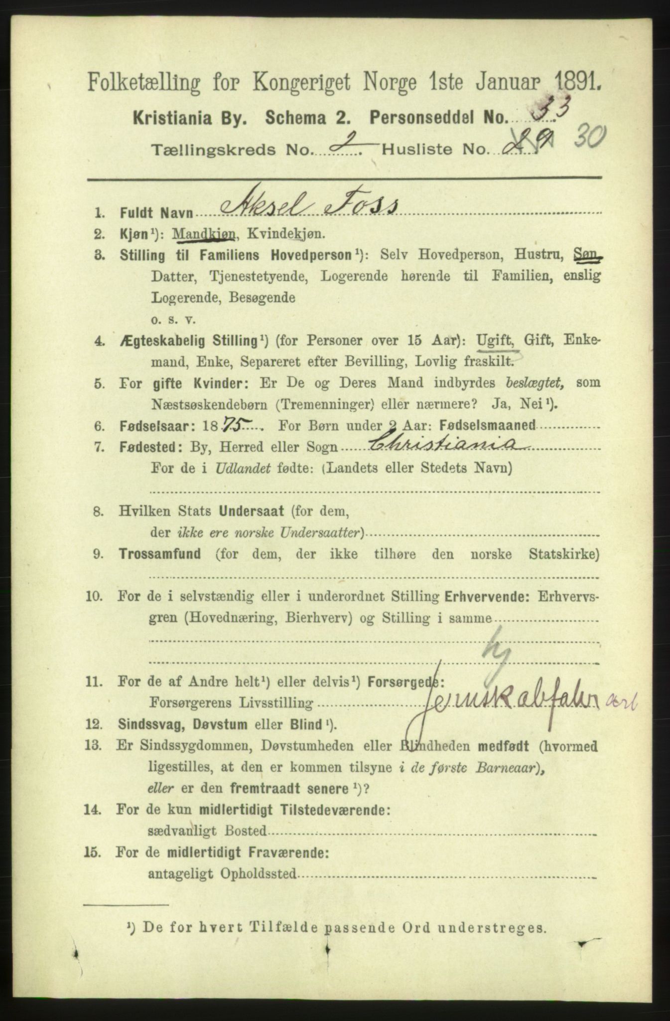 RA, 1891 census for 0301 Kristiania, 1891, p. 1155