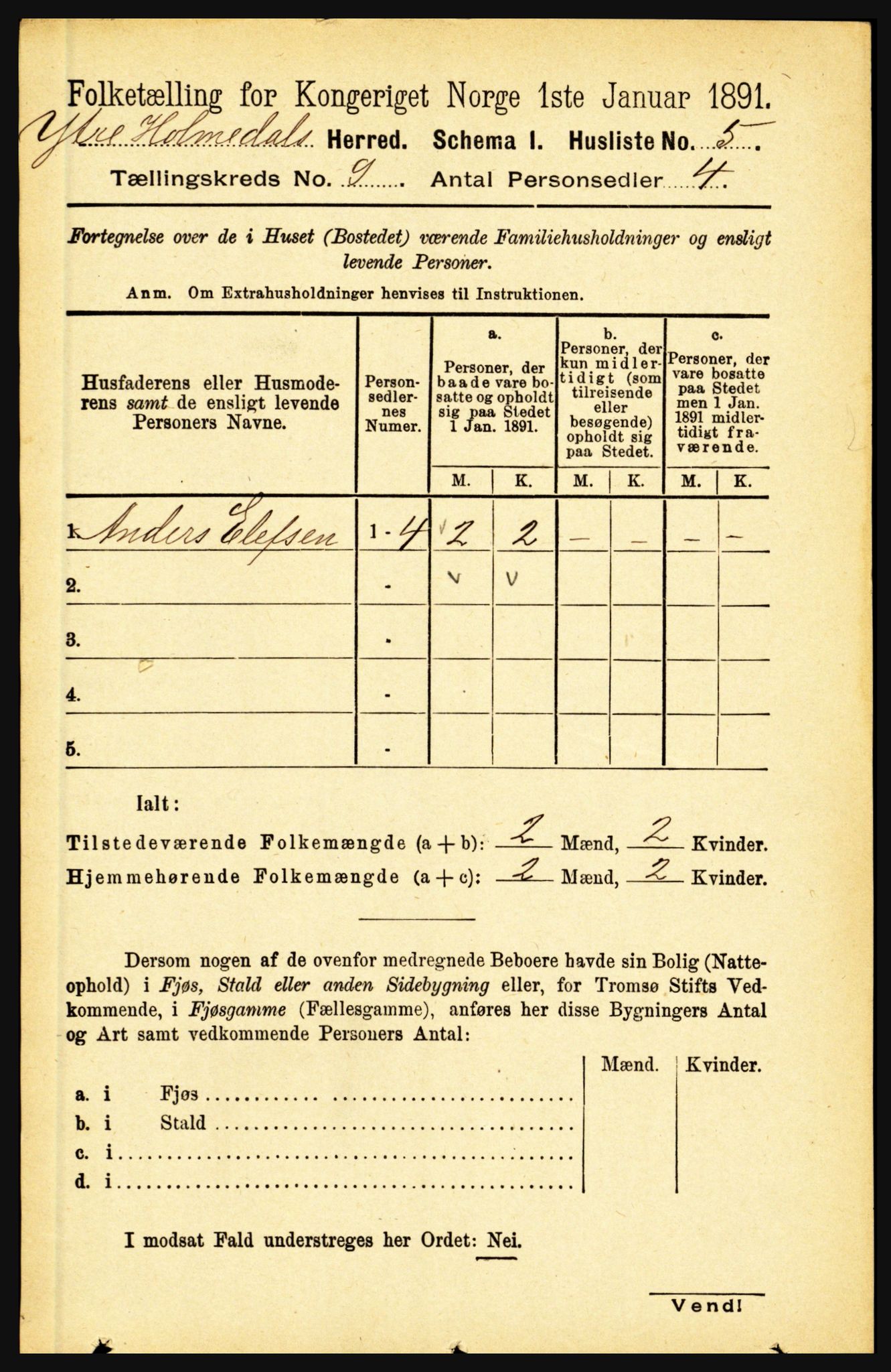 RA, 1891 census for 1429 Ytre Holmedal, 1891, p. 2013