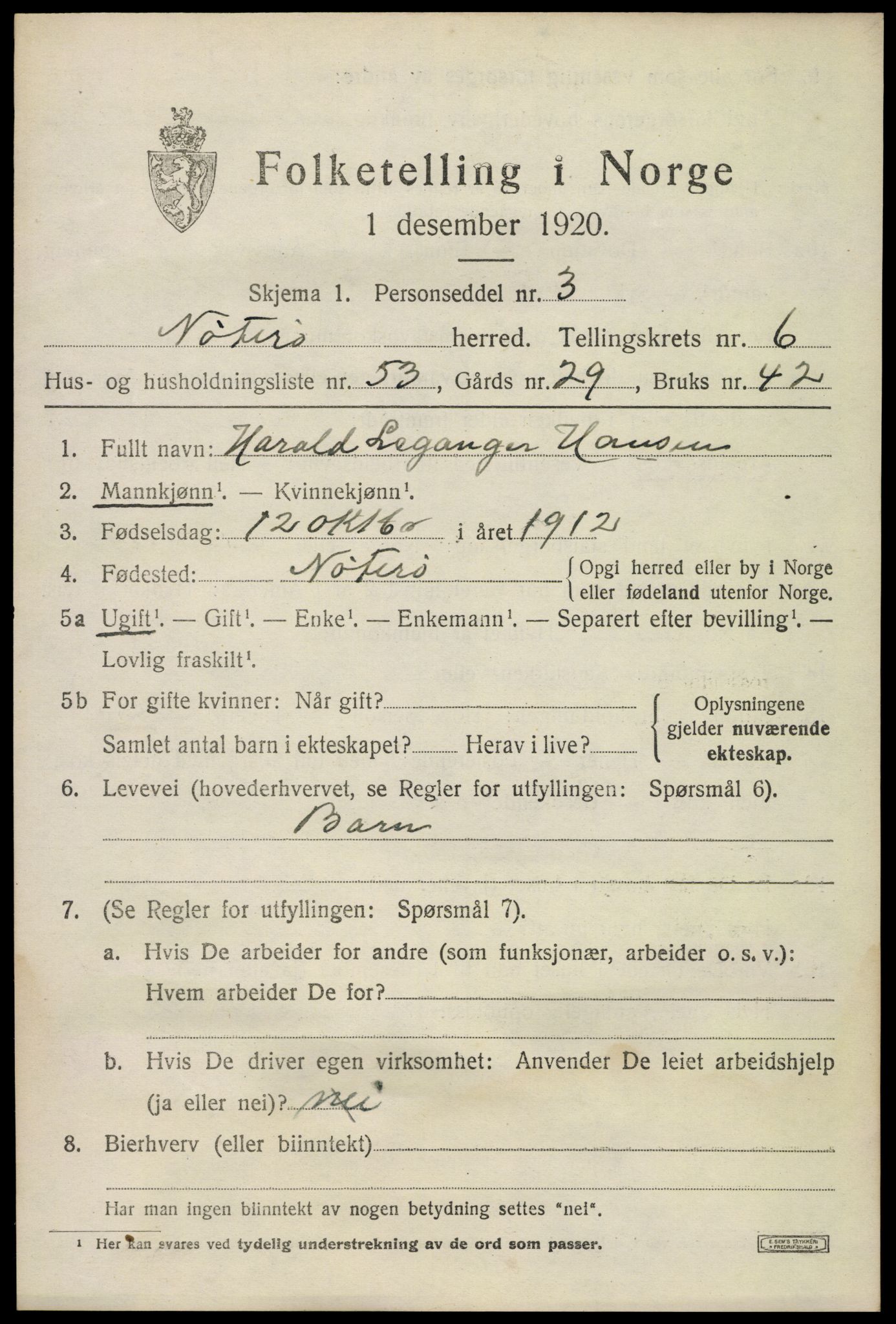 SAKO, 1920 census for Nøtterøy, 1920, p. 8855
