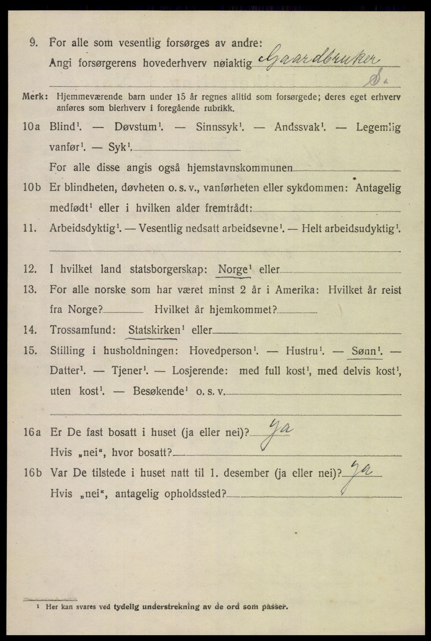 SAK, 1920 census for Vegusdal, 1920, p. 1058