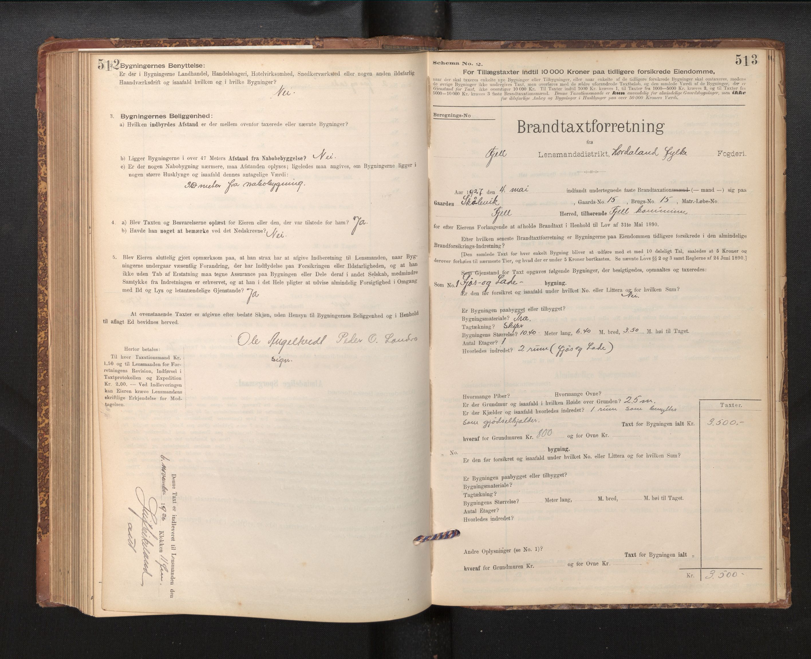 Lensmannen i Fjell, SAB/A-32301/0012/L0005: Branntakstprotokoll, skjematakst, 1895-1931, p. 512-513