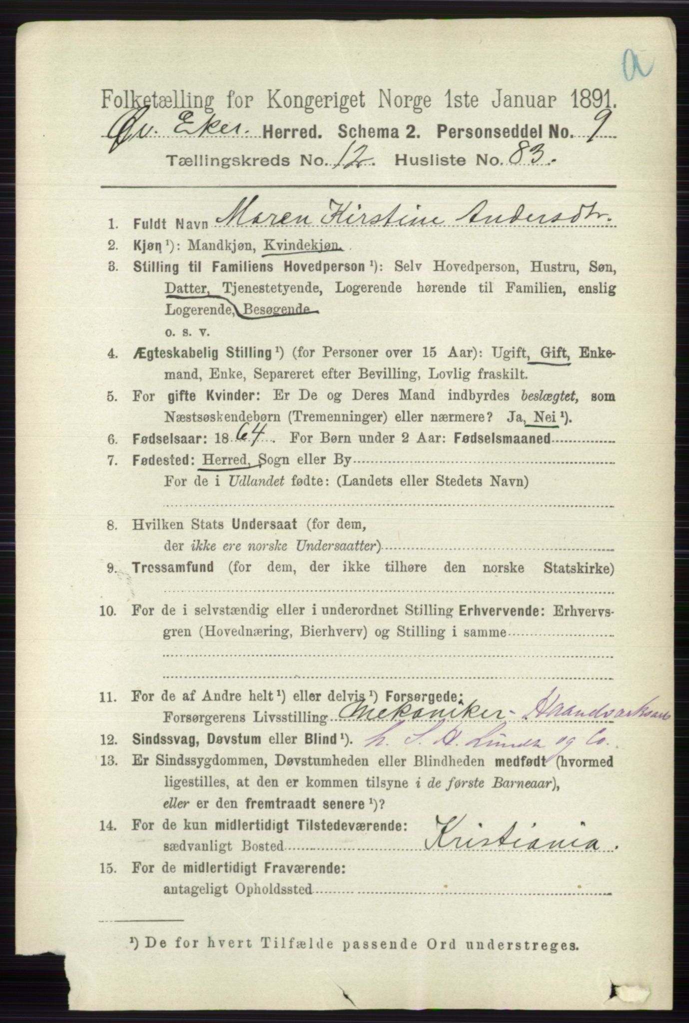 RA, 1891 census for 0624 Øvre Eiker, 1891, p. 5776