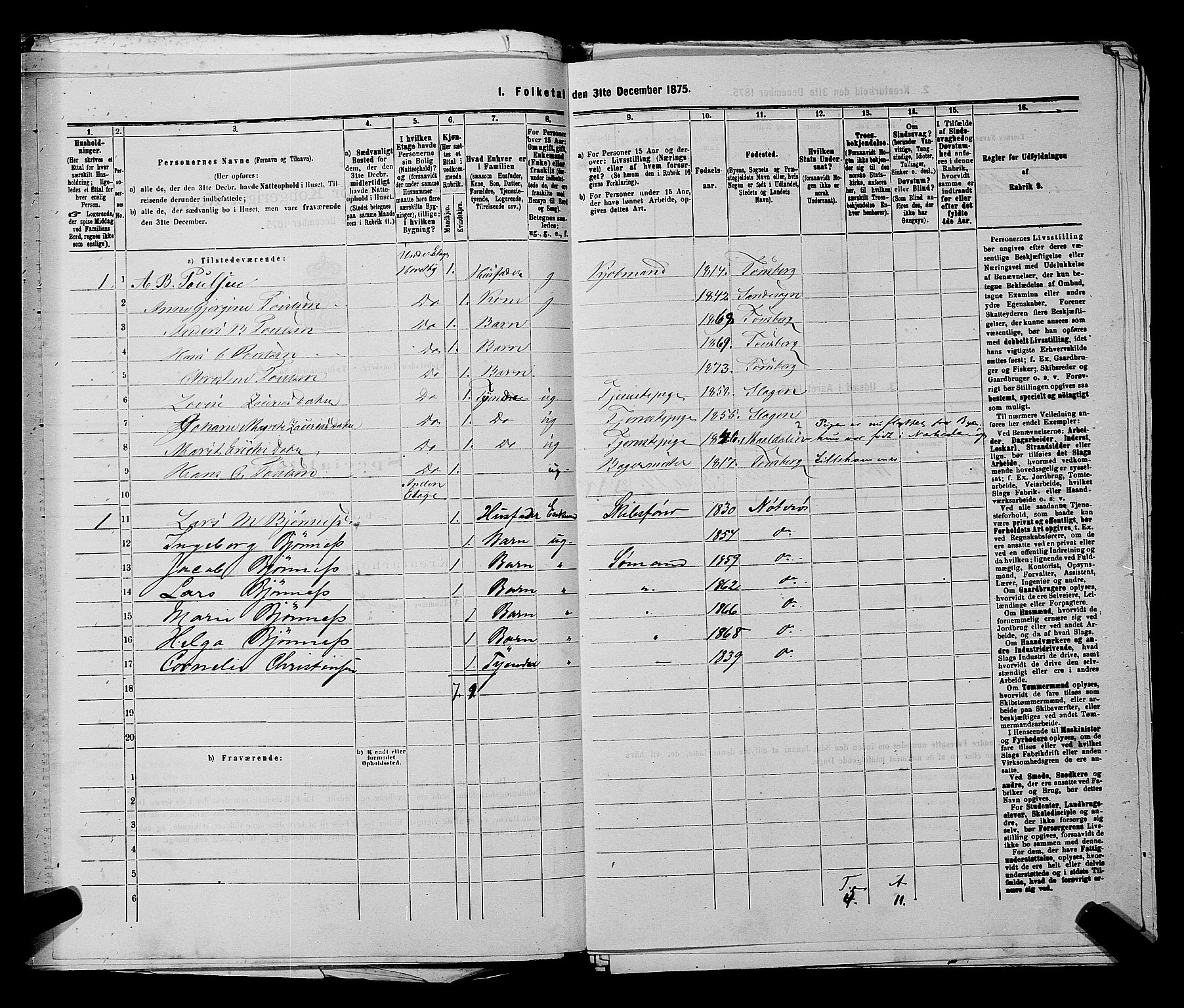 SAKO, 1875 census for 0705P Tønsberg, 1875, p. 447