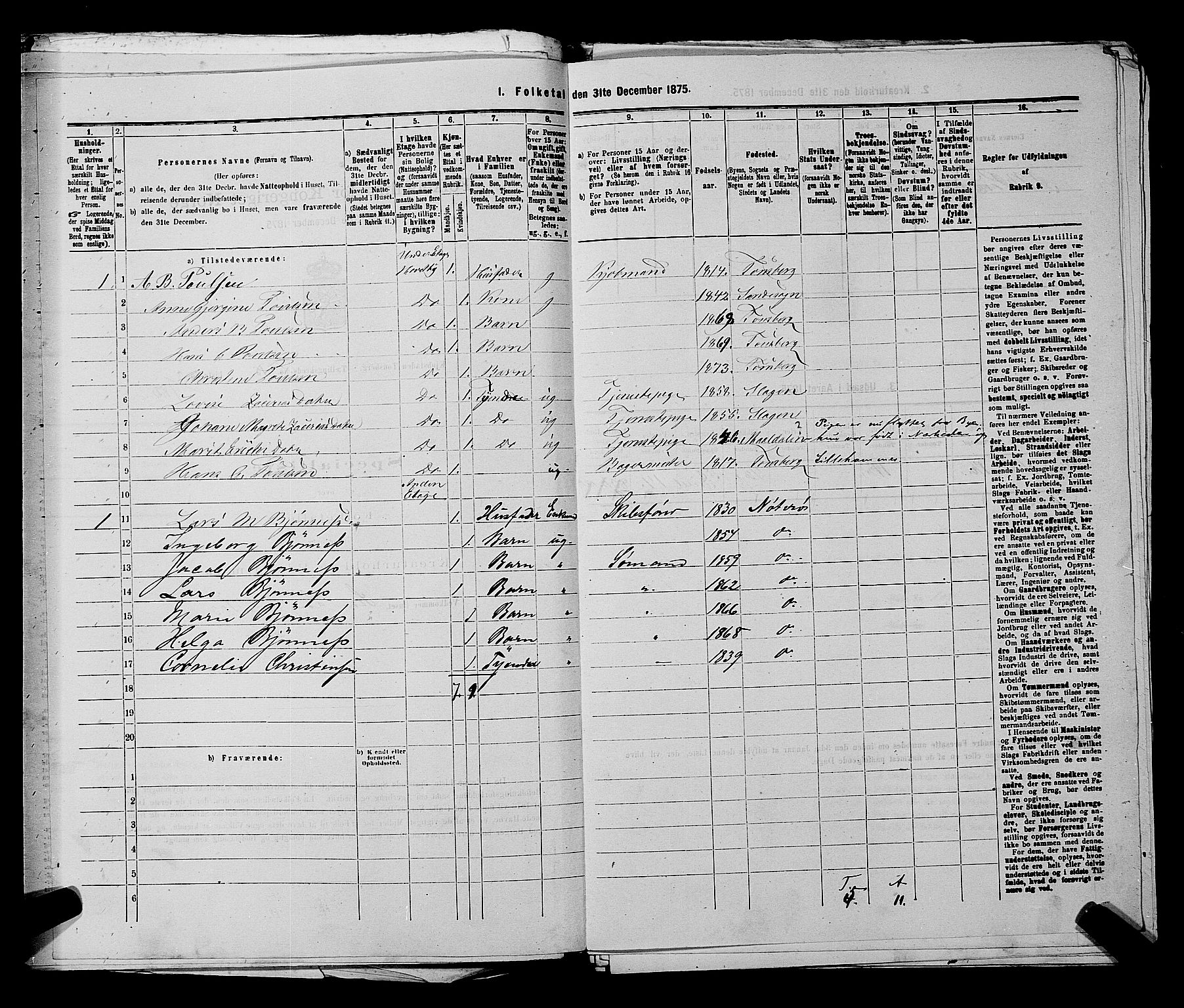 SAKO, 1875 census for 0705P Tønsberg, 1875, p. 447