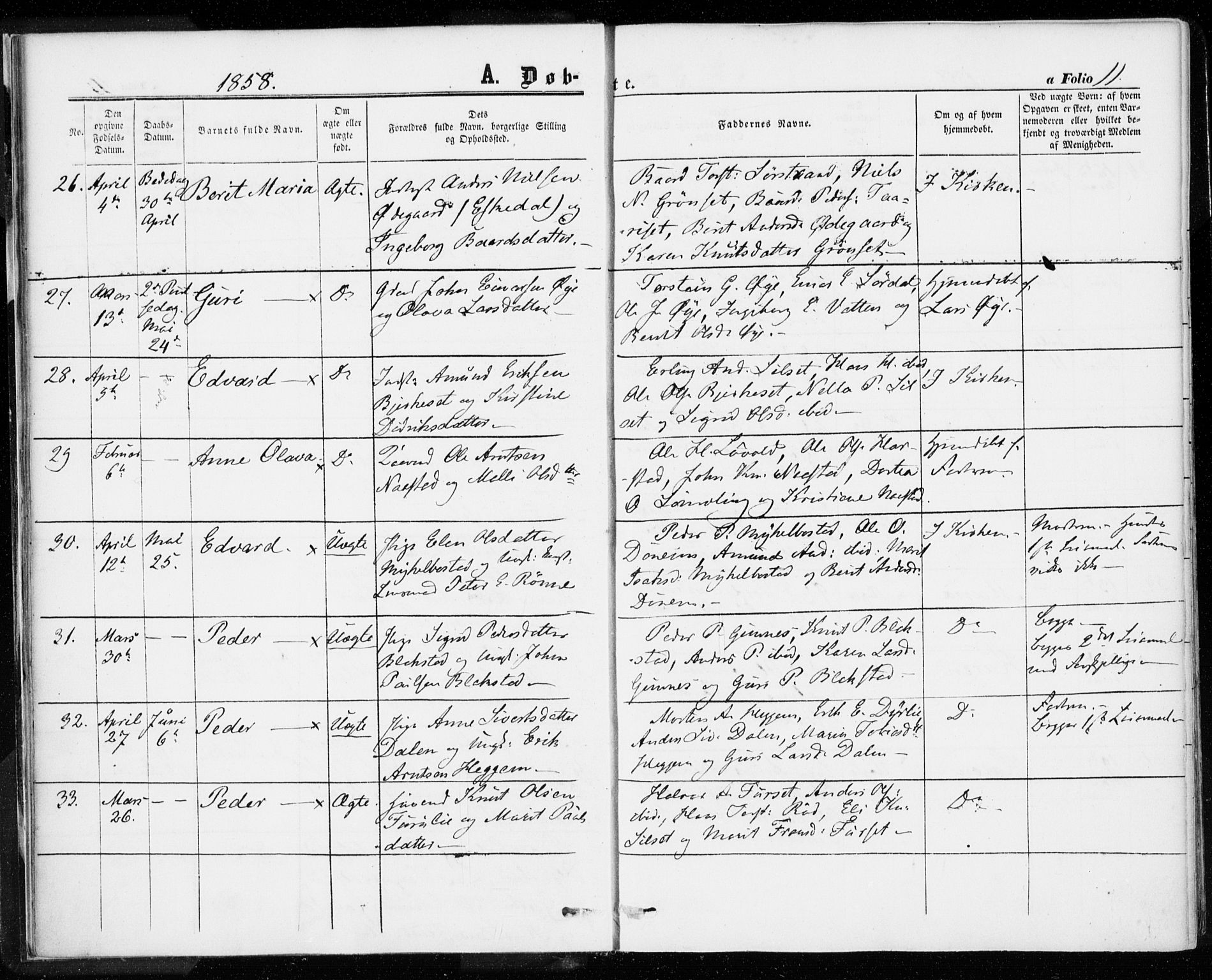 Ministerialprotokoller, klokkerbøker og fødselsregistre - Møre og Romsdal, AV/SAT-A-1454/584/L0965: Parish register (official) no. 584A05, 1857-1868, p. 11