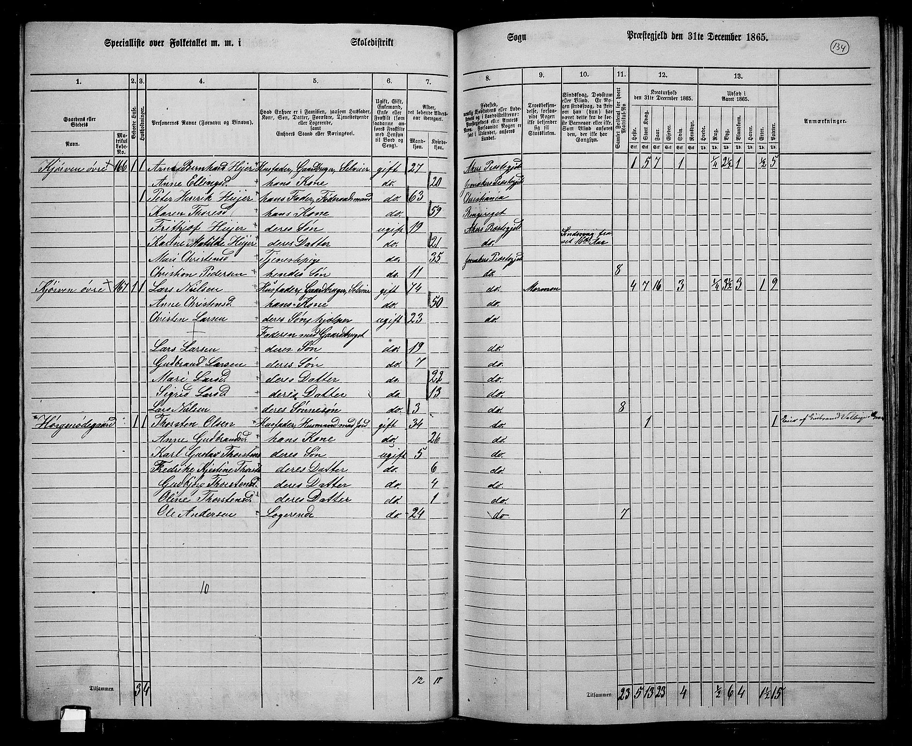 RA, 1865 census for Jevnaker, 1865, p. 128