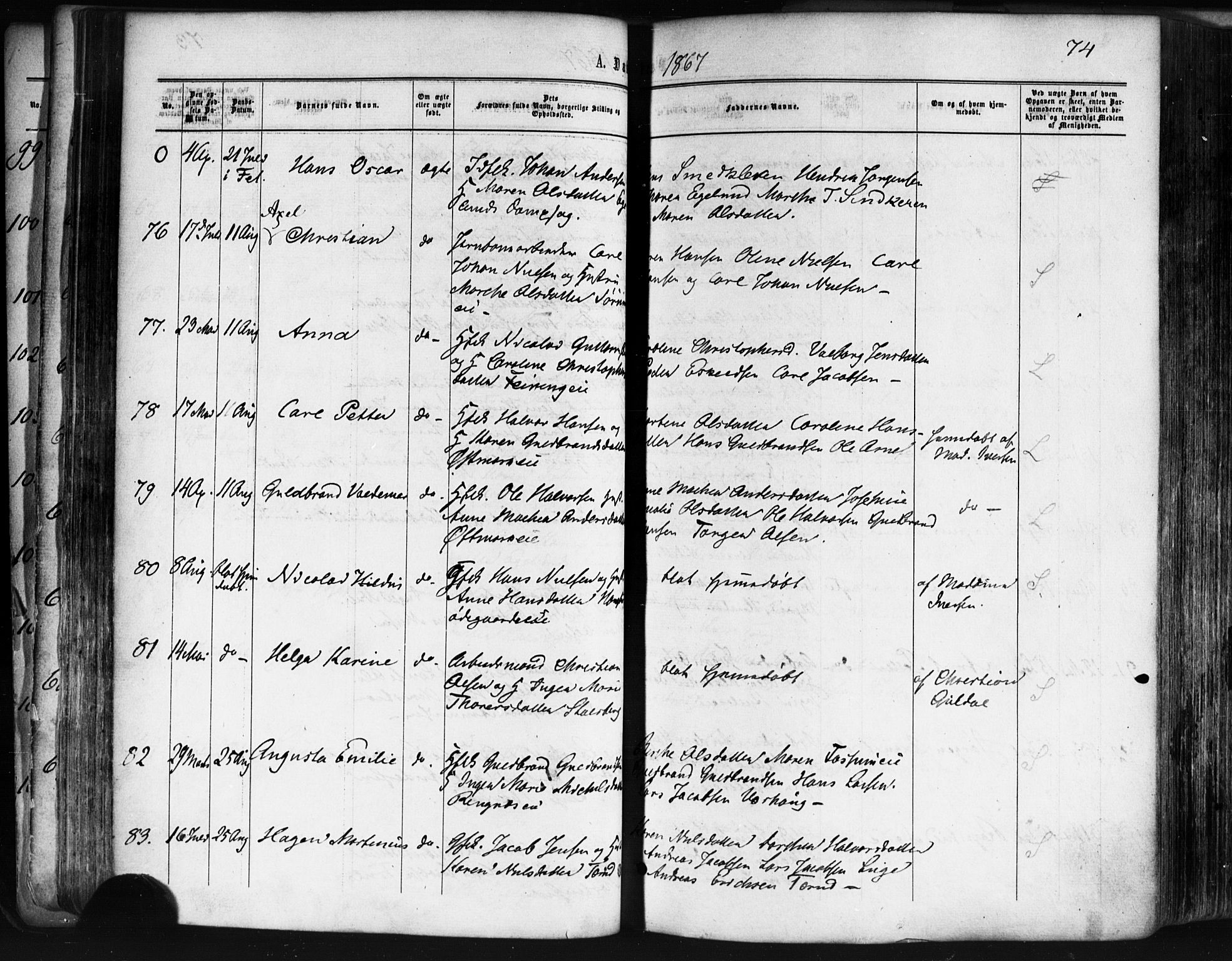 Skedsmo prestekontor Kirkebøker, AV/SAO-A-10033a/F/Fa/L0011: Parish register (official) no. I 11, 1866-1876, p. 74