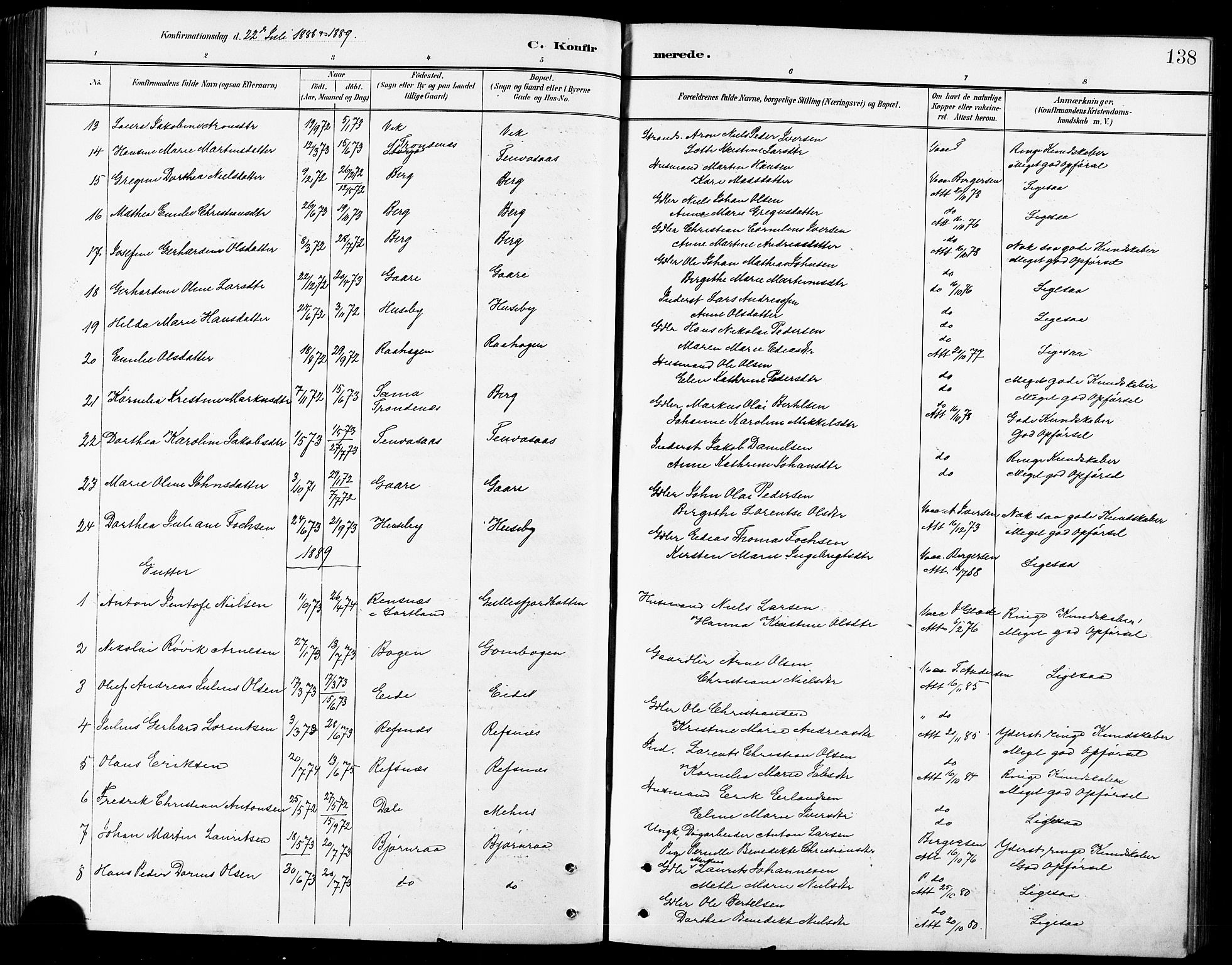 Kvæfjord sokneprestkontor, SATØ/S-1323/G/Ga/Gab/L0005klokker: Parish register (copy) no. 5, 1886-1911, p. 138