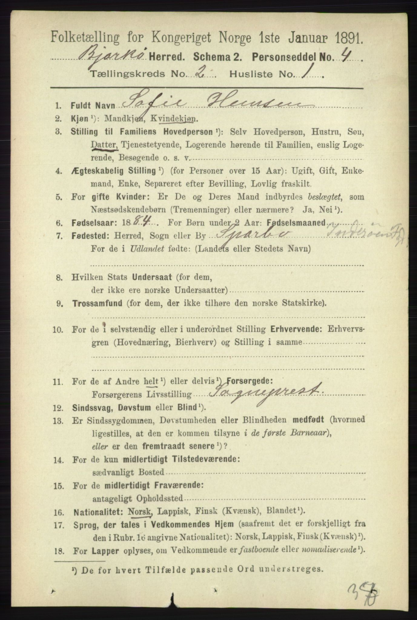 RA, 1891 census for 1915 Bjarkøy, 1891, p. 692