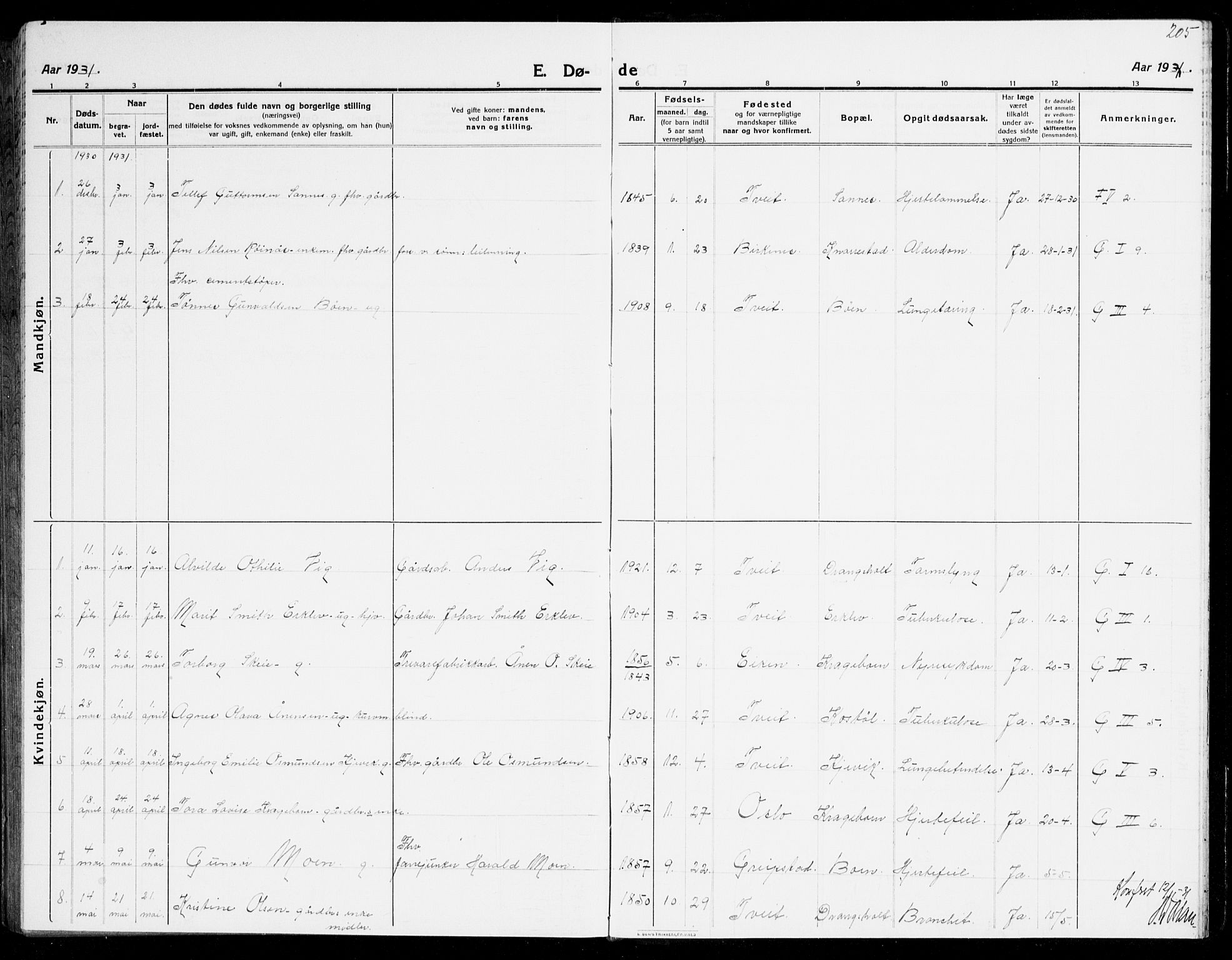 Tveit sokneprestkontor, AV/SAK-1111-0043/F/Fb/L0005: Parish register (copy) no. B 5, 1915-1941, p. 205