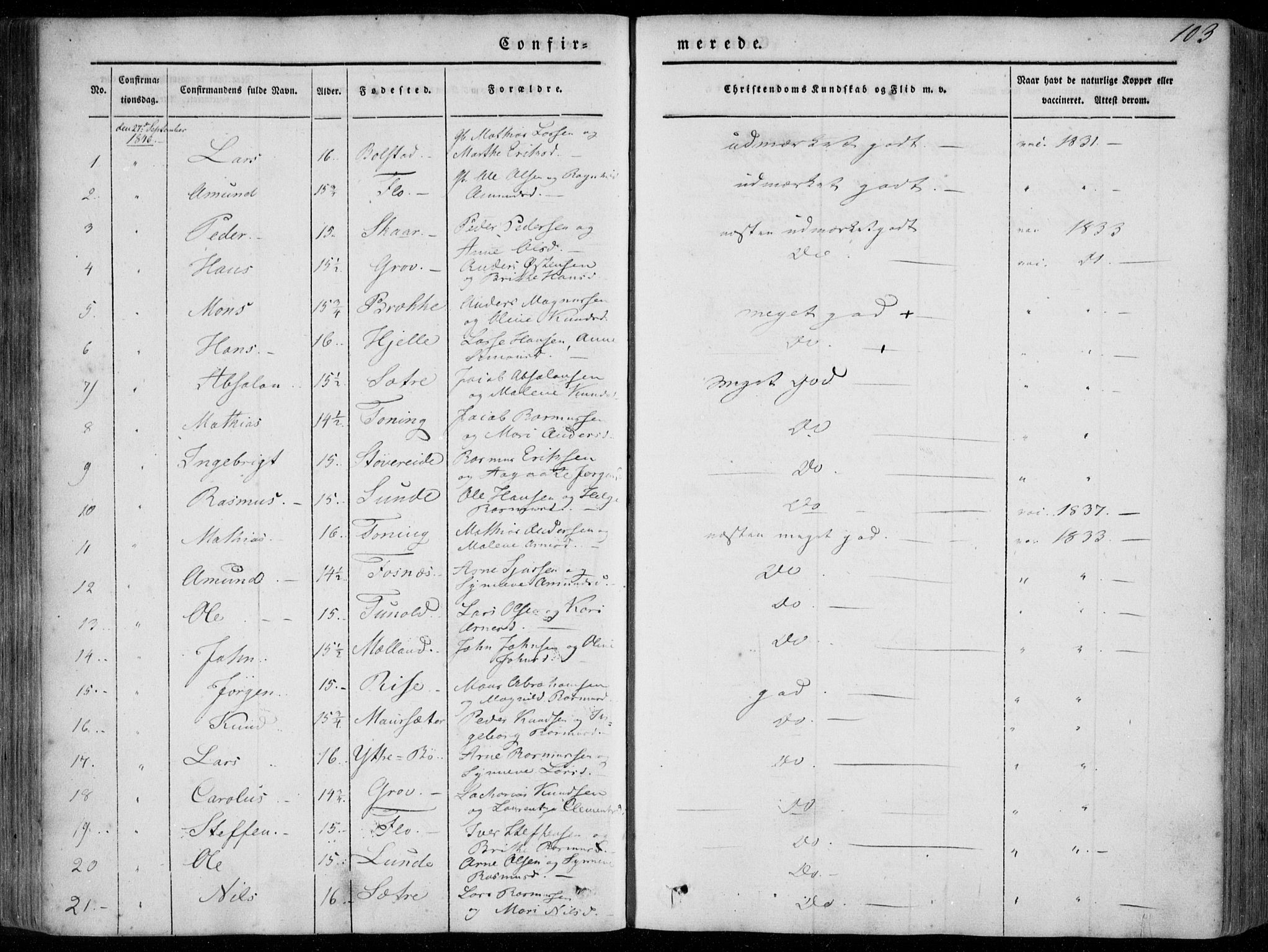 Stryn Sokneprestembete, SAB/A-82501: Parish register (official) no. A 2, 1844-1861, p. 103