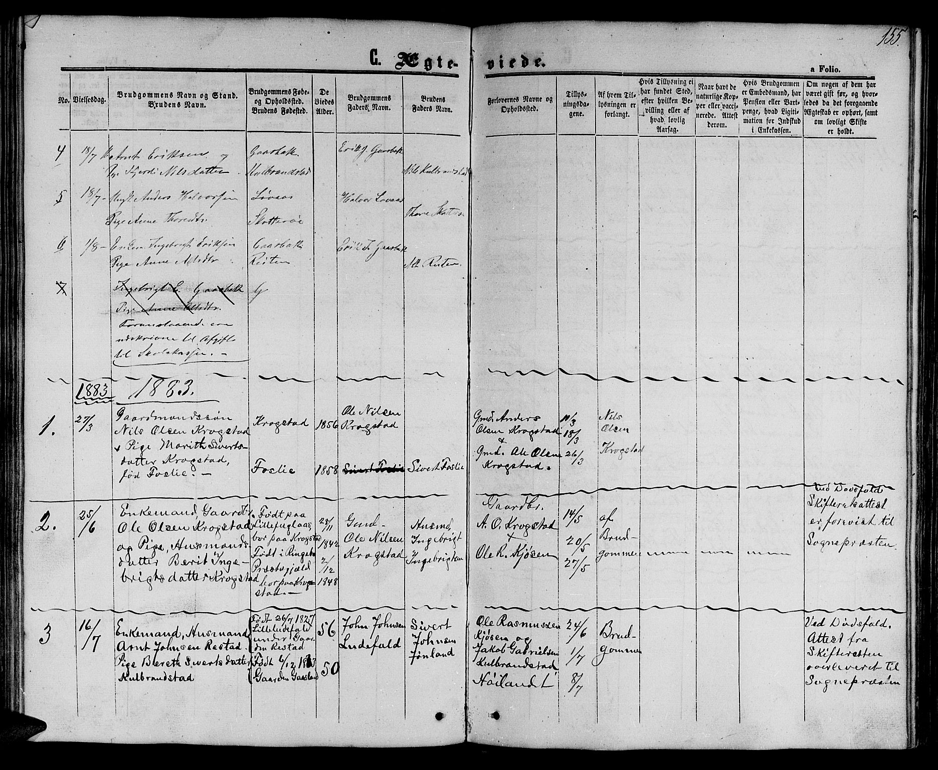 Ministerialprotokoller, klokkerbøker og fødselsregistre - Sør-Trøndelag, SAT/A-1456/694/L1131: Parish register (copy) no. 694C03, 1858-1886, p. 155